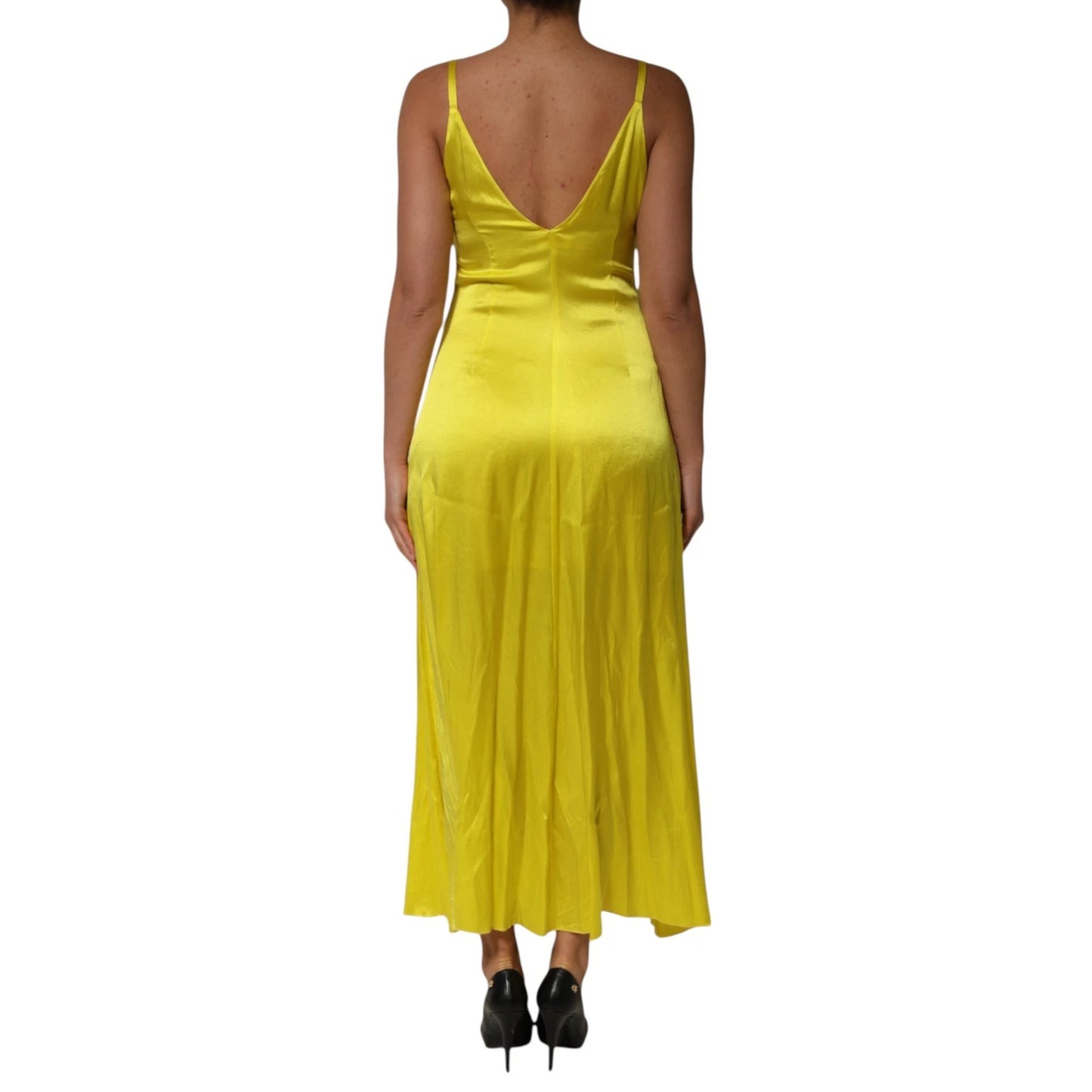 Tonello Yellow Silk Satin Slip Maxi Spaghetti Strap Maxi Dress