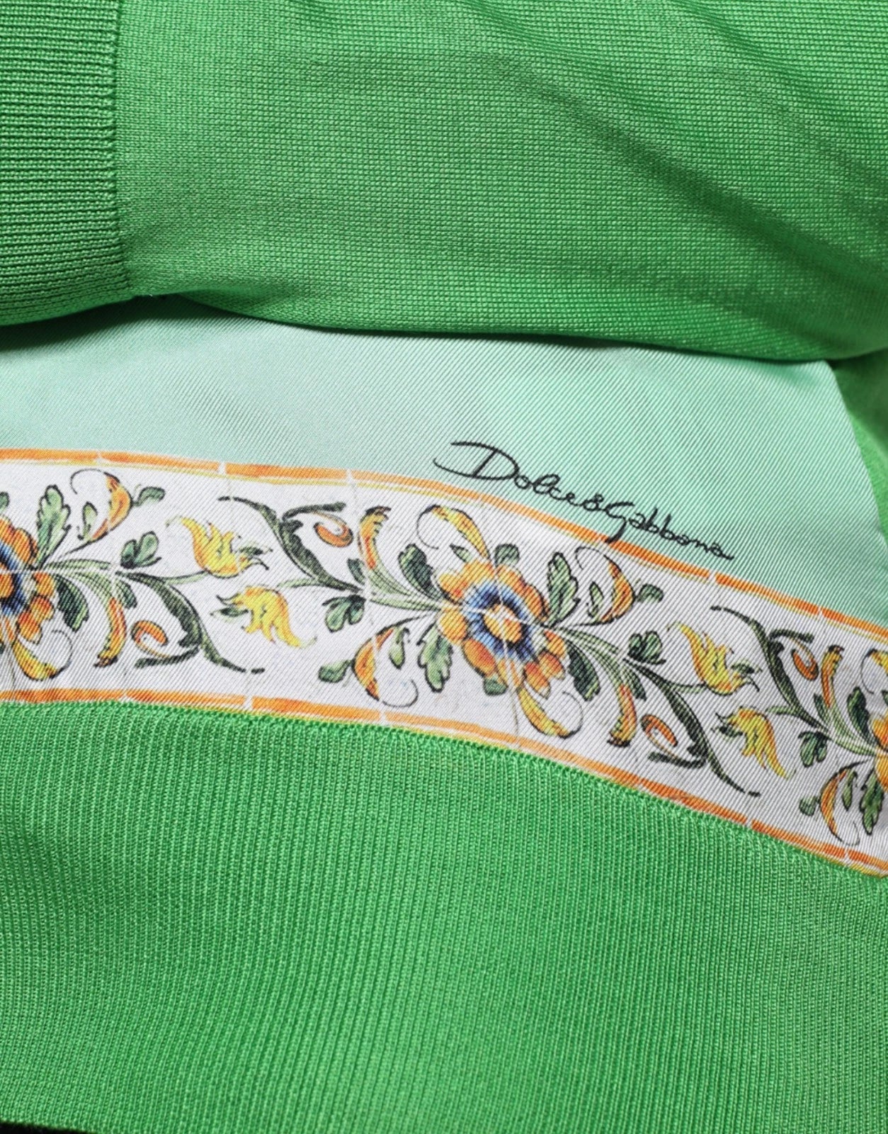 Dolce & Gabbana Green Lemon Print Pullover Silk Women Sweater