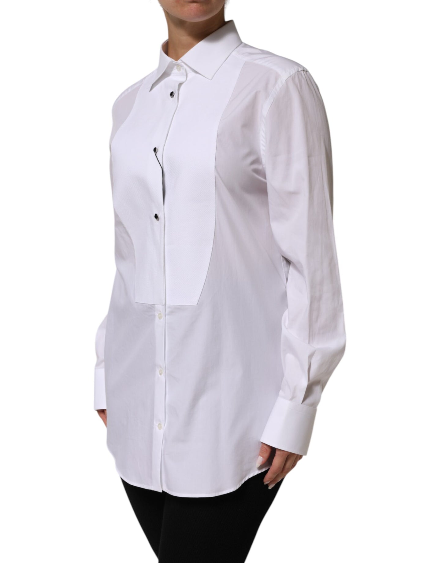 White Cotton Tuxedo Bib Long Sleeve Dress Shirt
