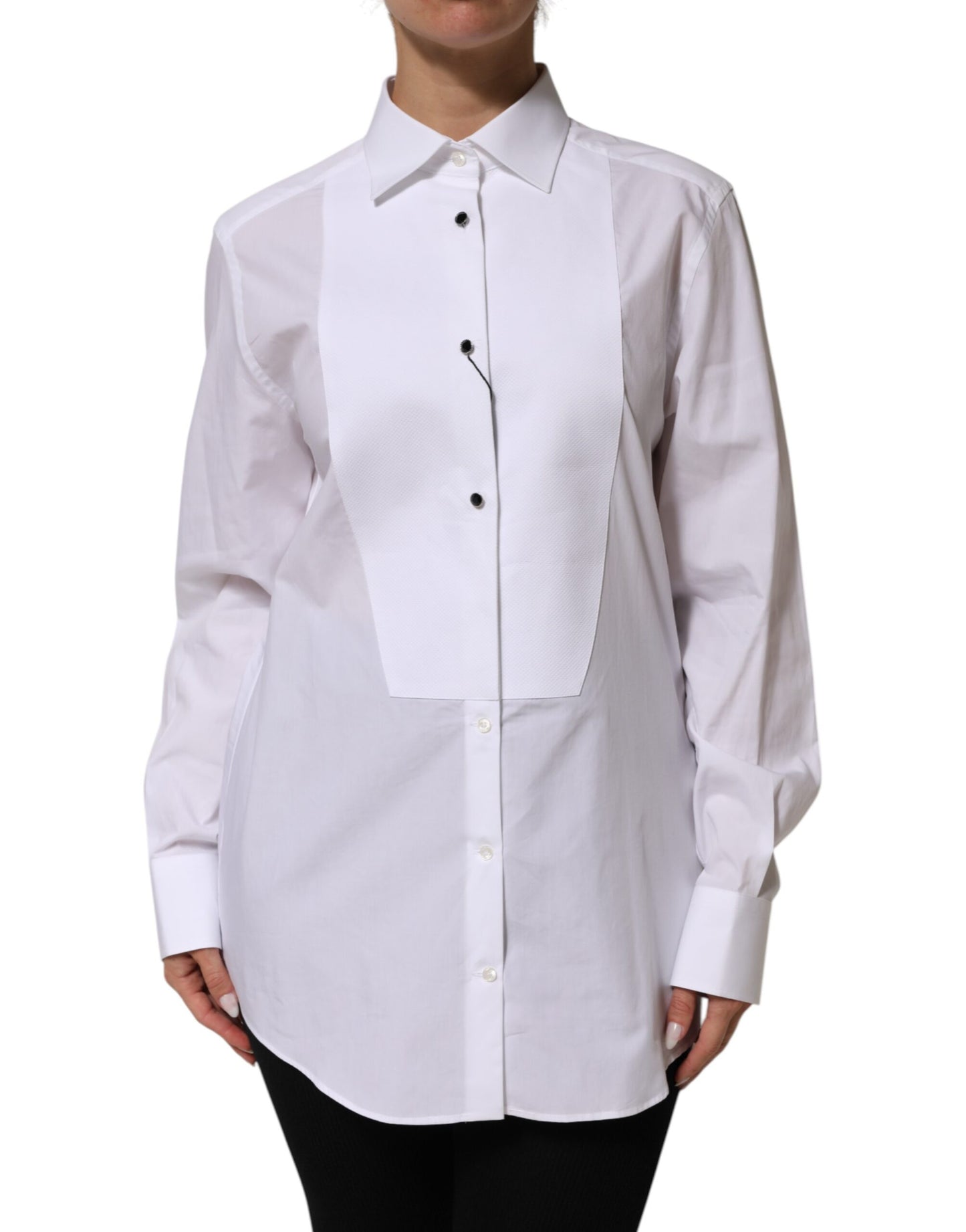 White Cotton Tuxedo Bib Long Sleeve Dress Shirt