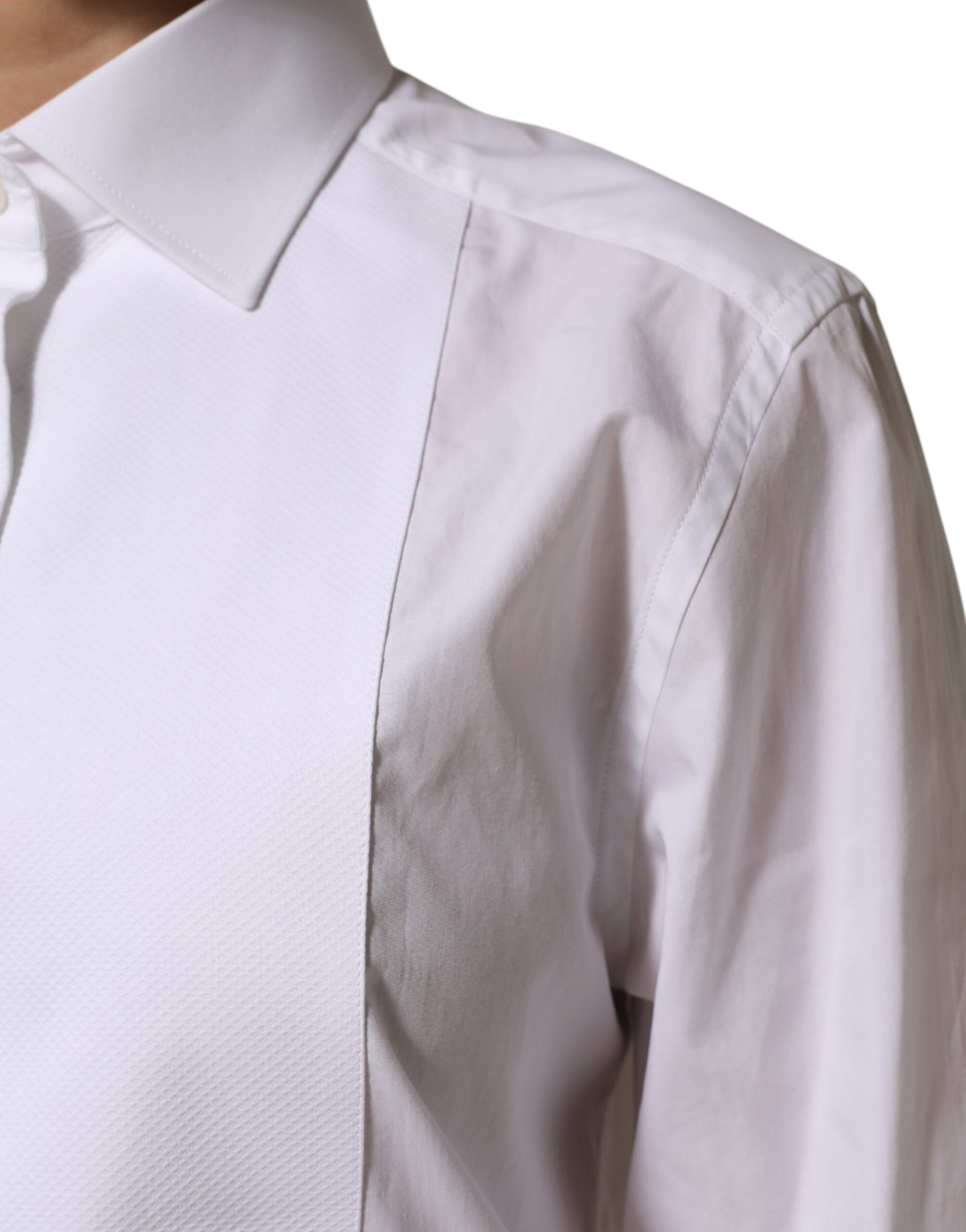 White Cotton Tuxedo Bib Long Sleeve Dress Shirt