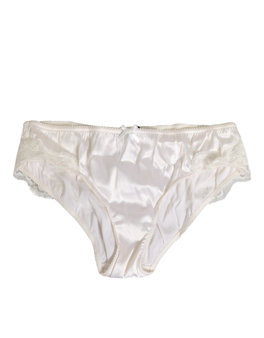 Ivory White Silk Satin Lace Trim Panty  Underwear