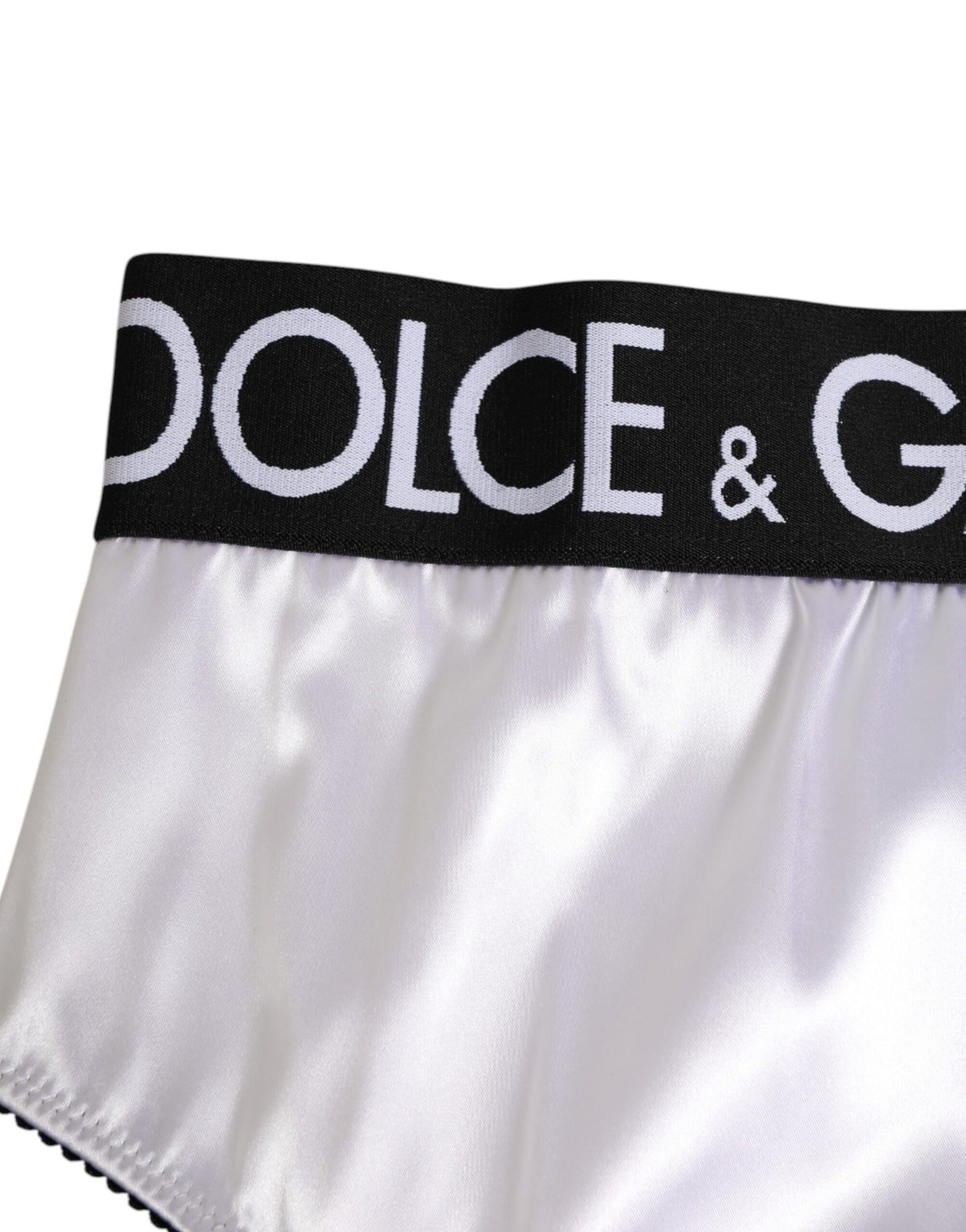 White Satin High-Waist Black Logo Women Underwear