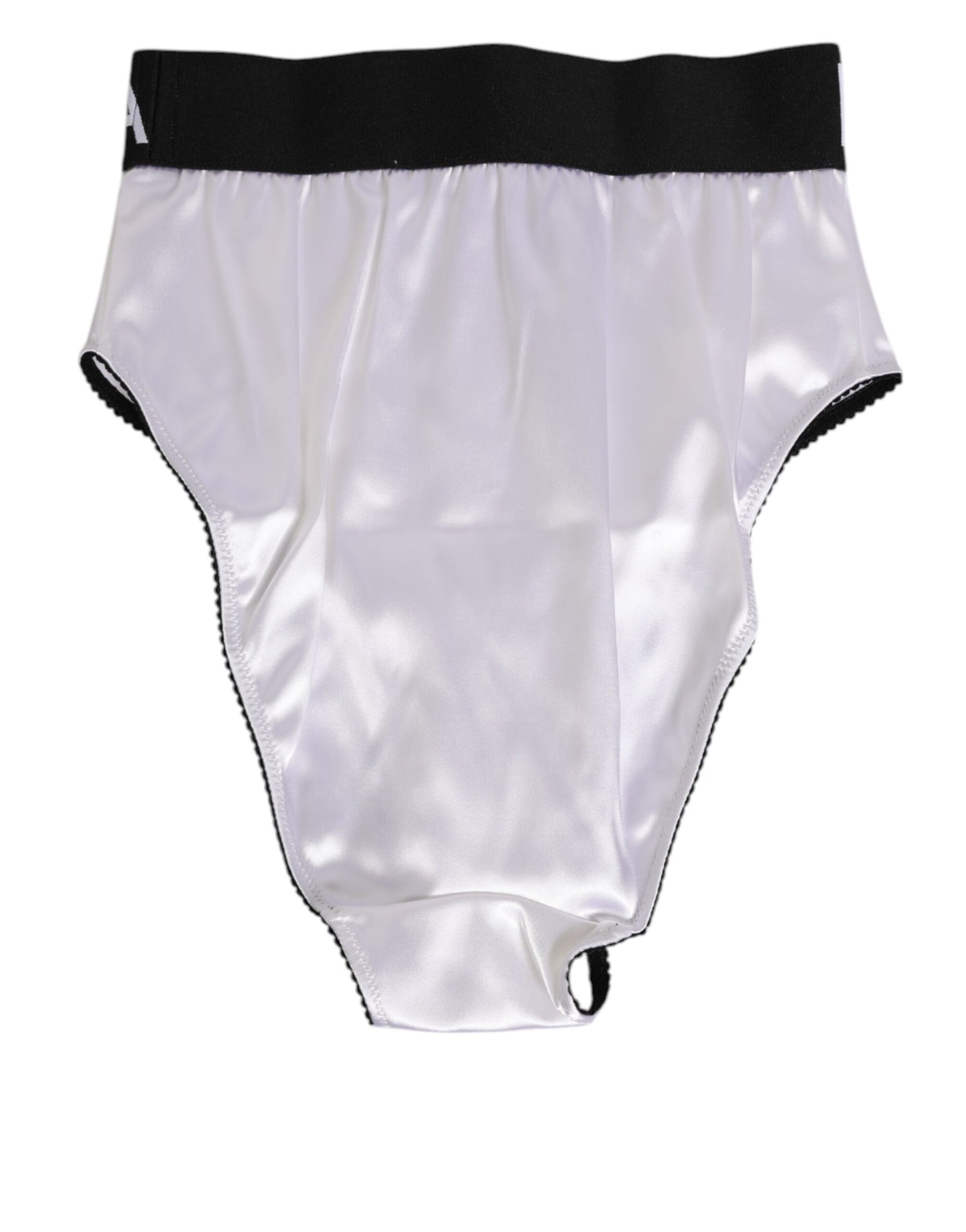 White Satin High-Waist Black Logo Women Underwear