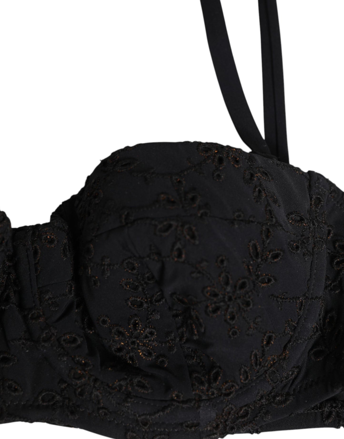 Black Polyester Embroidered Underwire Bra Underwear