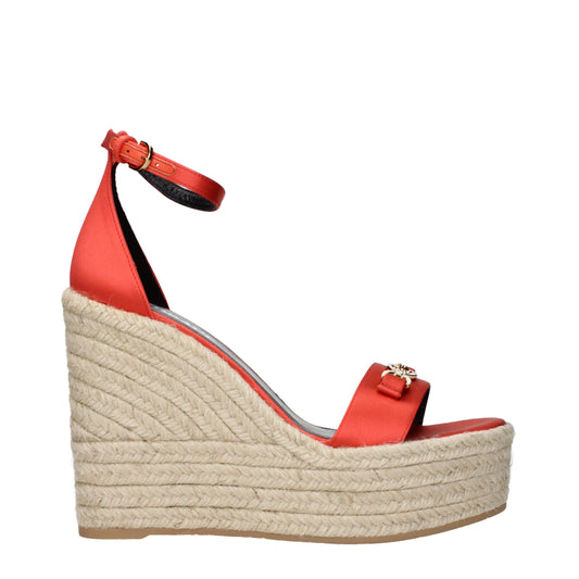 Orange Satin Wedges Sandals