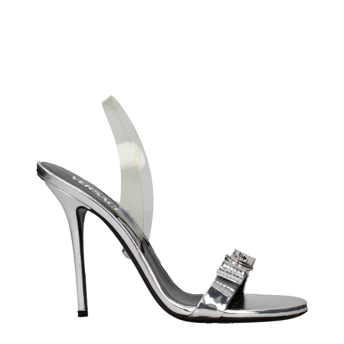 Gray Leather Stiletto Heels Sandals