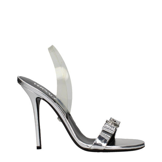Gray Leather Stiletto Heels Sandals