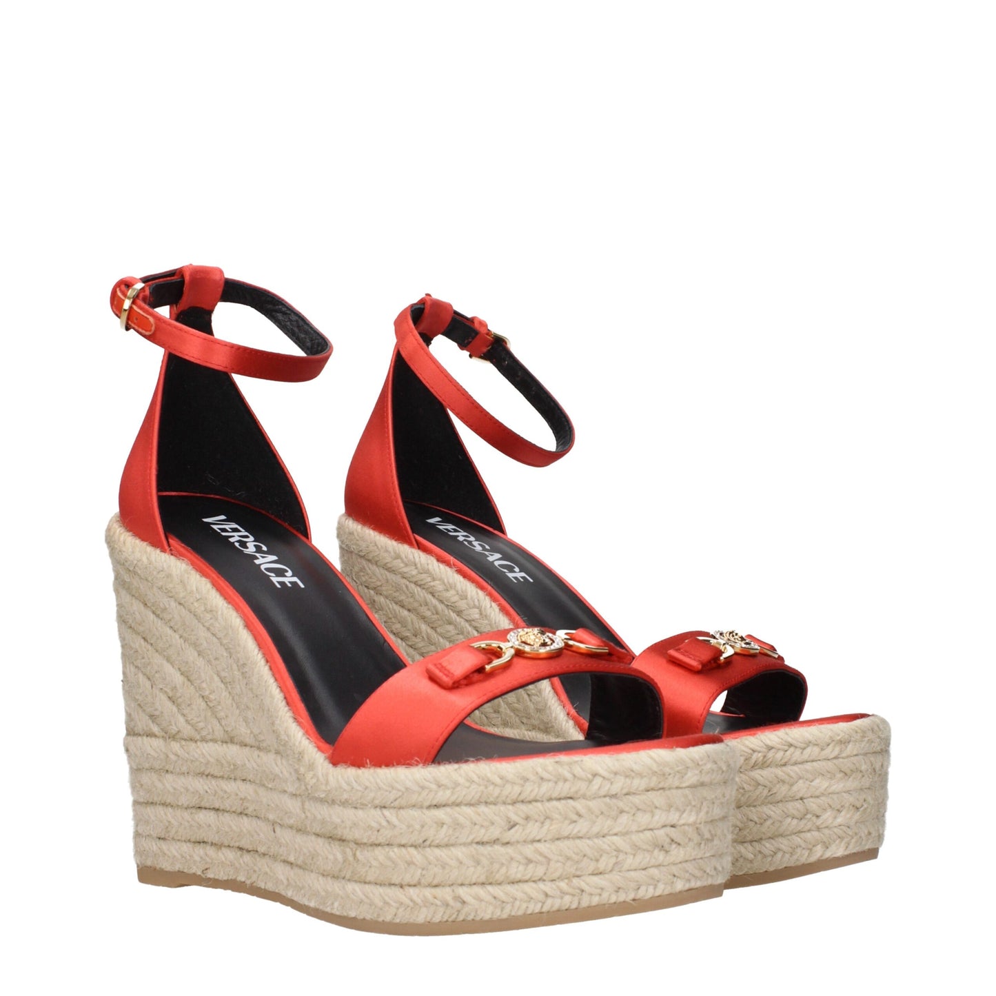 Orange Satin Wedges Sandals