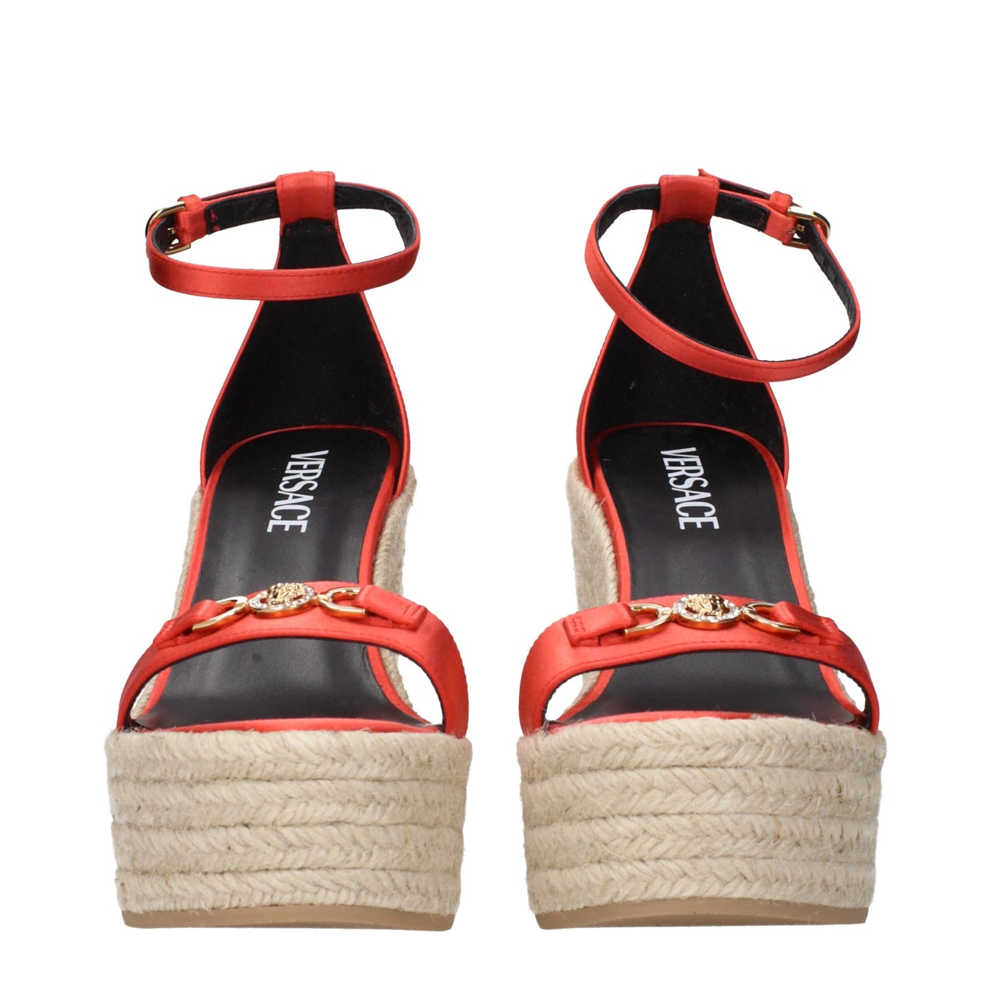 Orange Satin Wedges Sandals