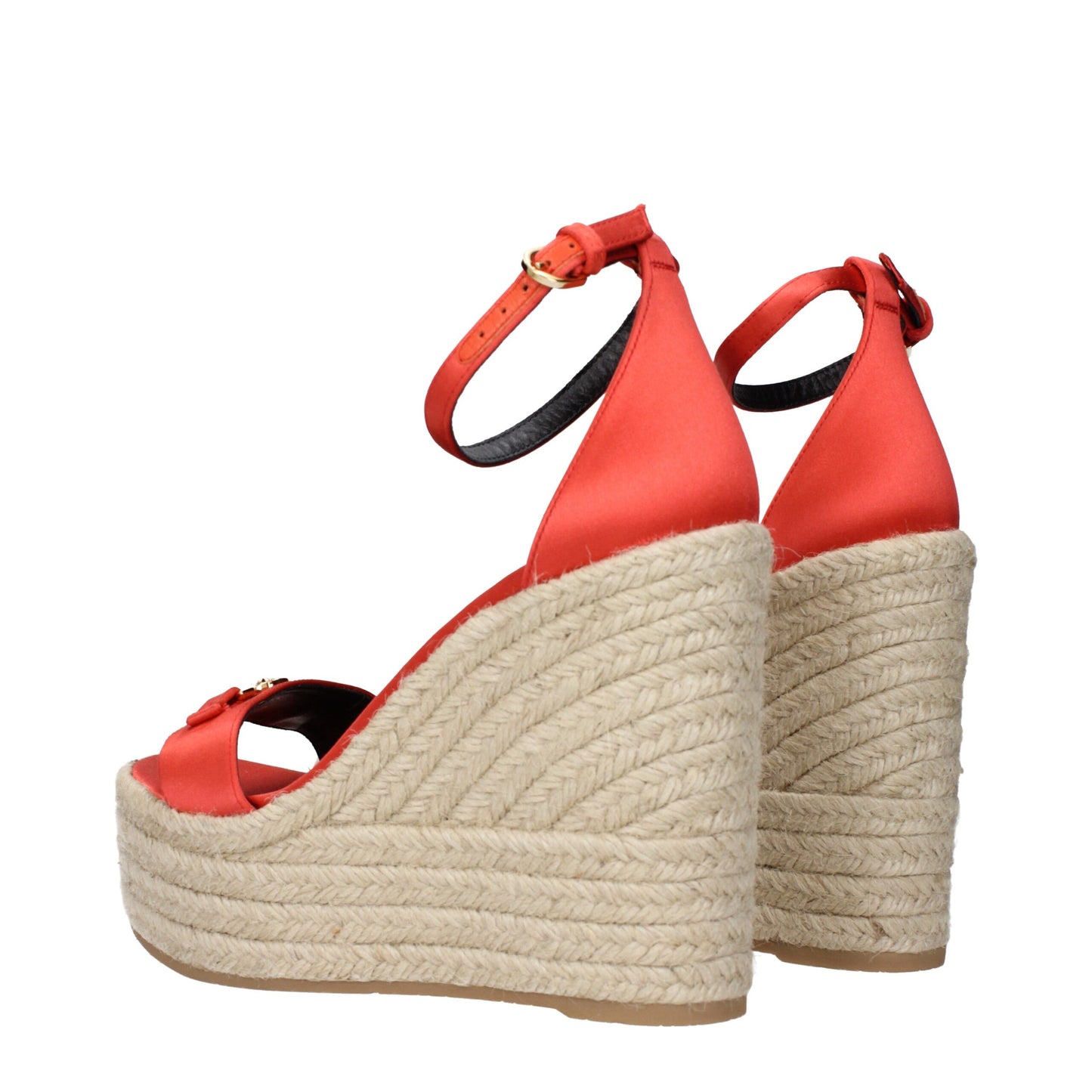 Orange Satin Wedges Sandals