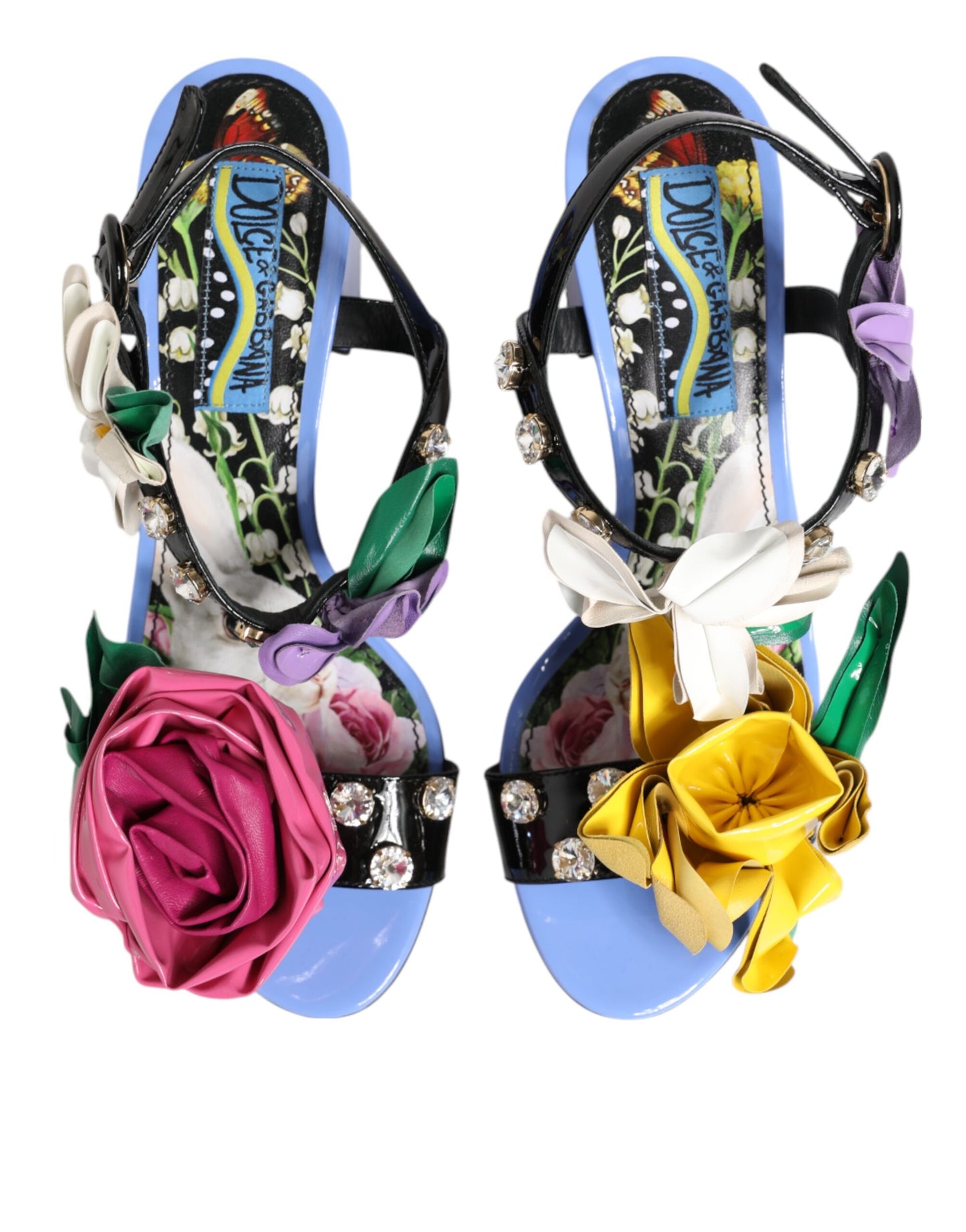 Dolce & Gabbana Multicolor Floral Appliqué Crystal Sandal Shoes
