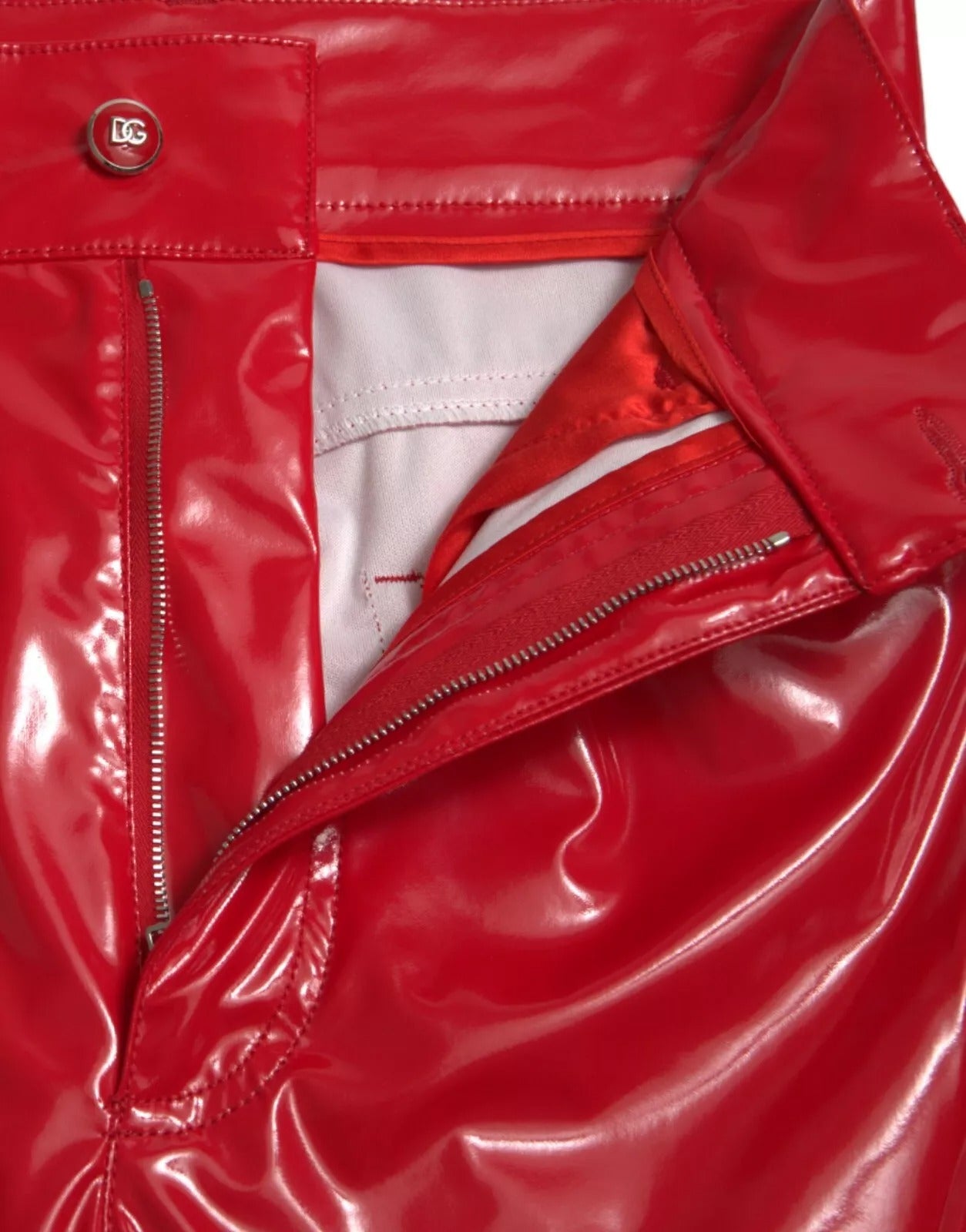 Red High Waist Skinny Trouser Shiny Pants