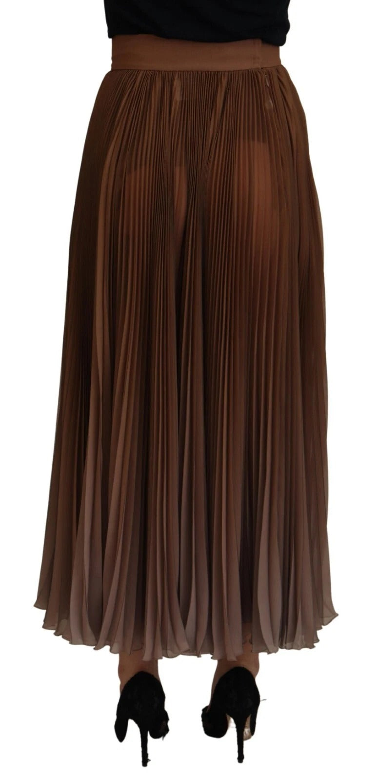 Beige Longuette Plisse Chiffon Midi Skirt