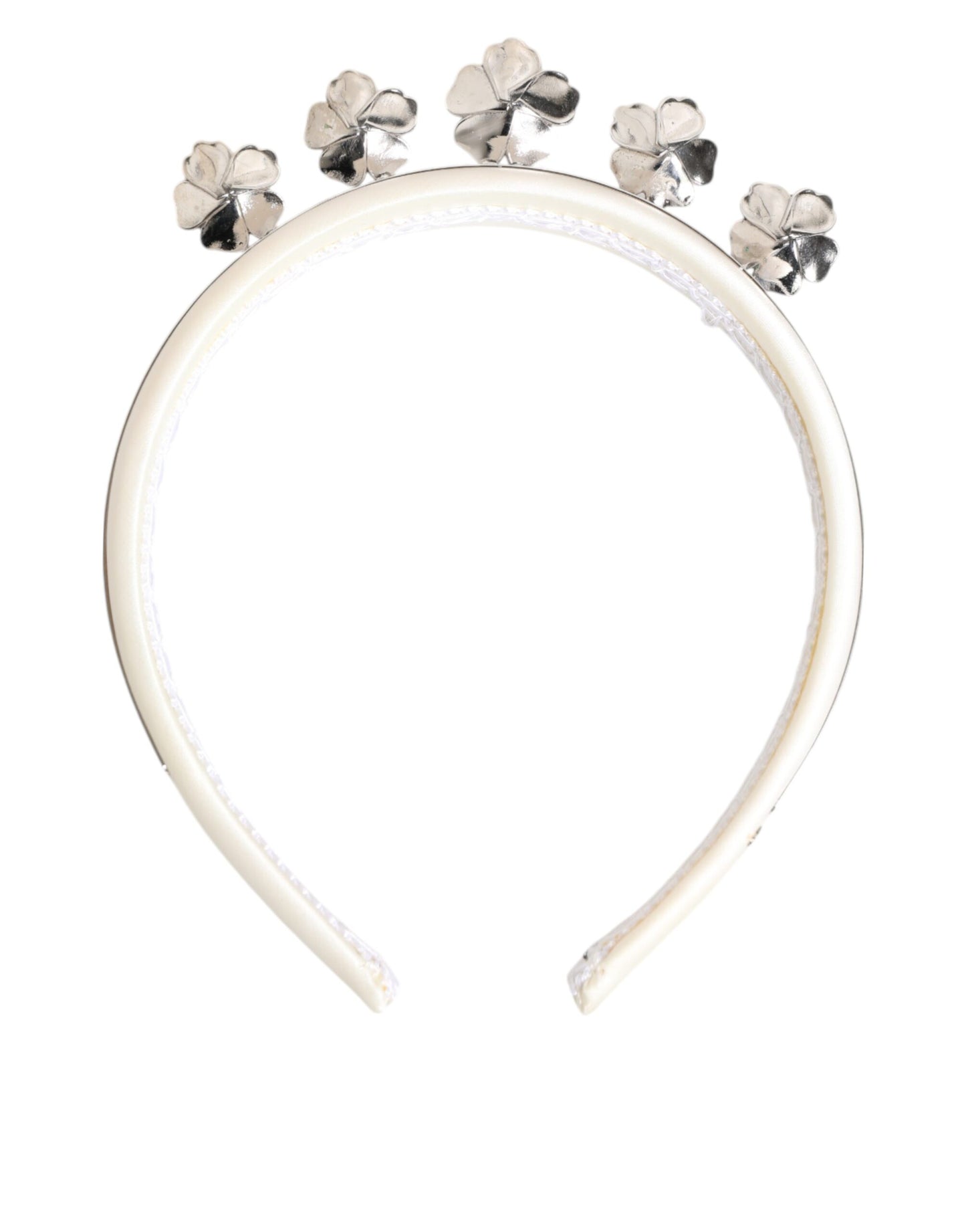 White Satin Palladium Silver Floral Crown Tiara Headband