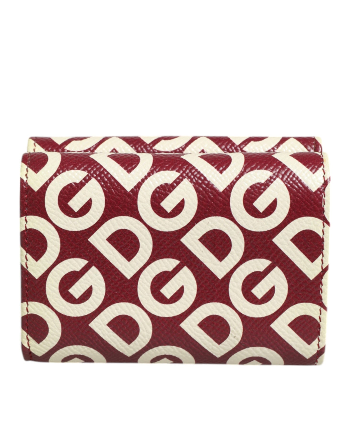 Dolce & Gabbana Burgundy Logo Print Calf Leather French Flap Card Holder Wallet