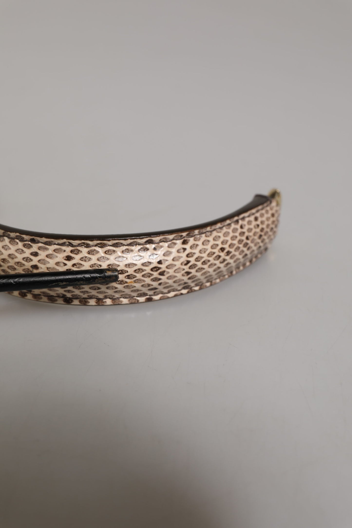 Beige Brown Snakeskin Leather Gold Ring Shoulder Strap