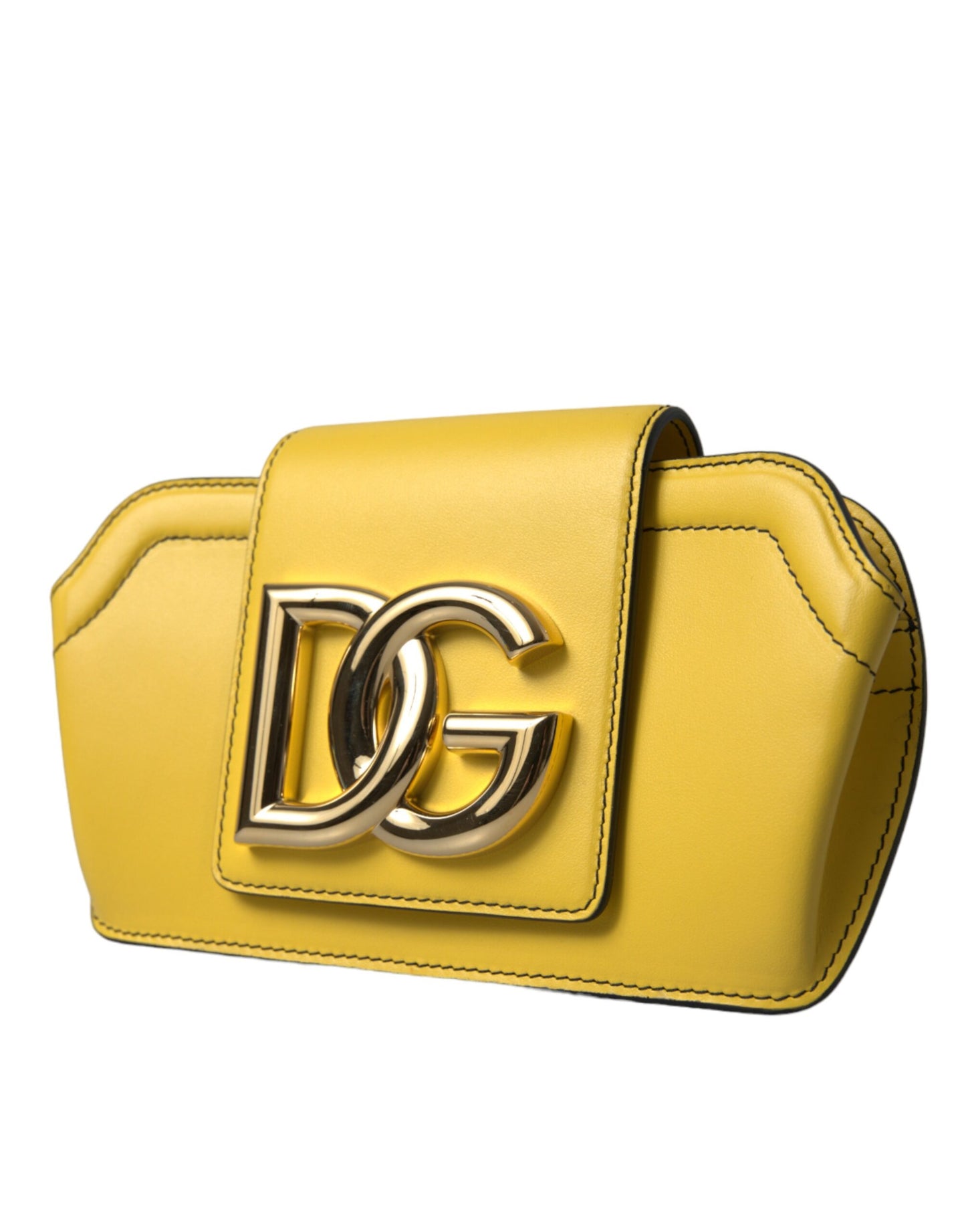 Yellow Smooth Leather DG Logo Clutch Crossbody Case Bag