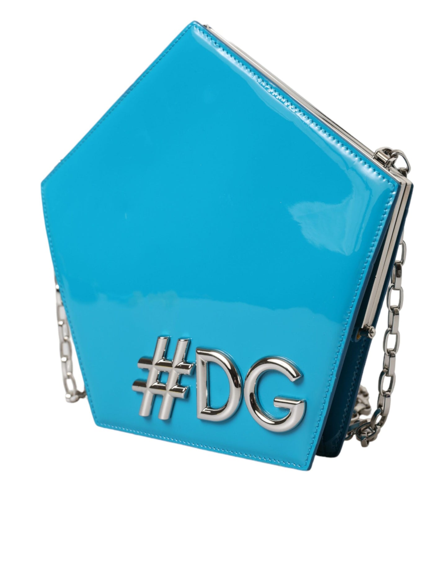 Blue Patent Leather Hashtag DG Shoulder Chain Flap Bag