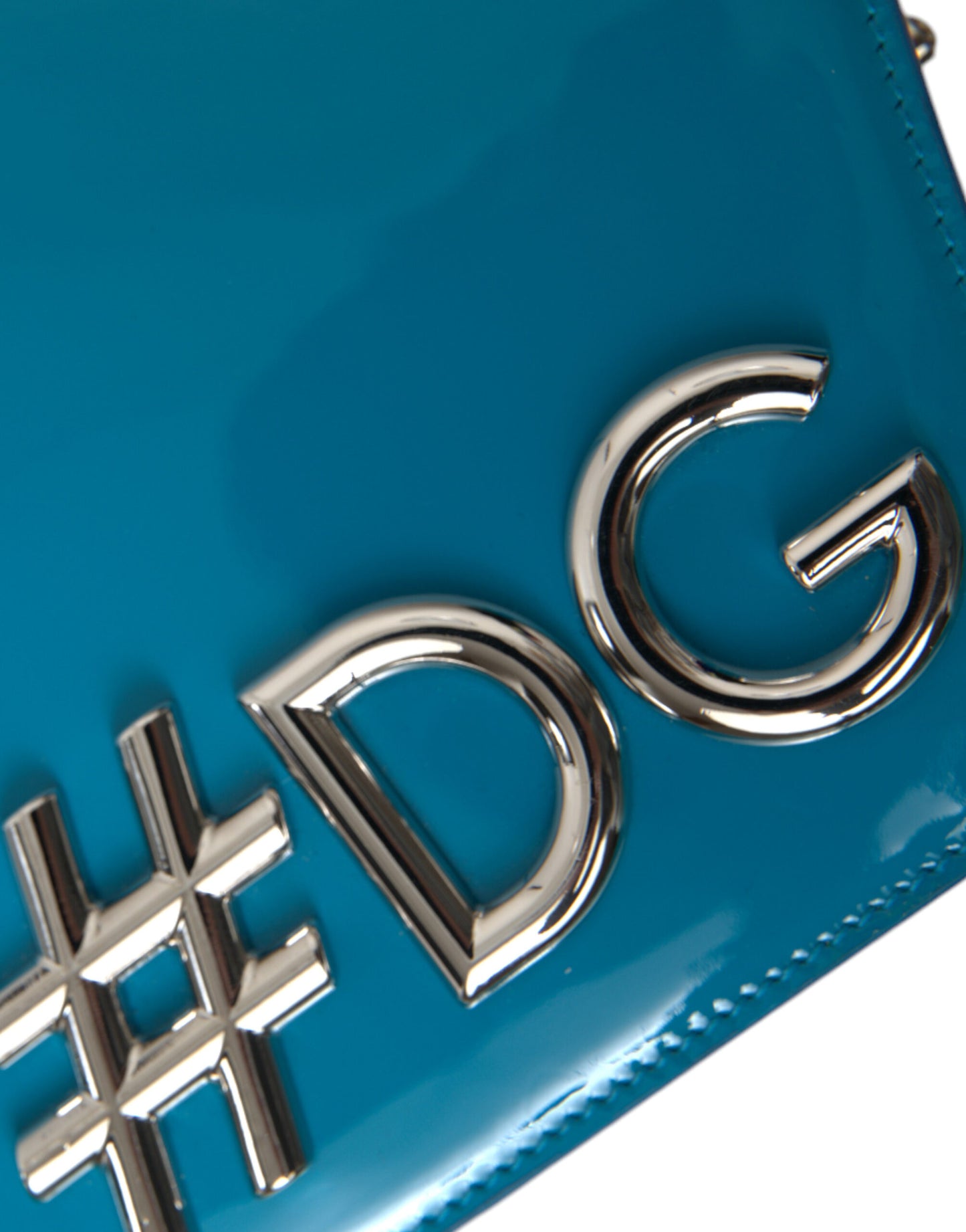Blue Patent Leather Hashtag DG Shoulder Chain Flap Bag