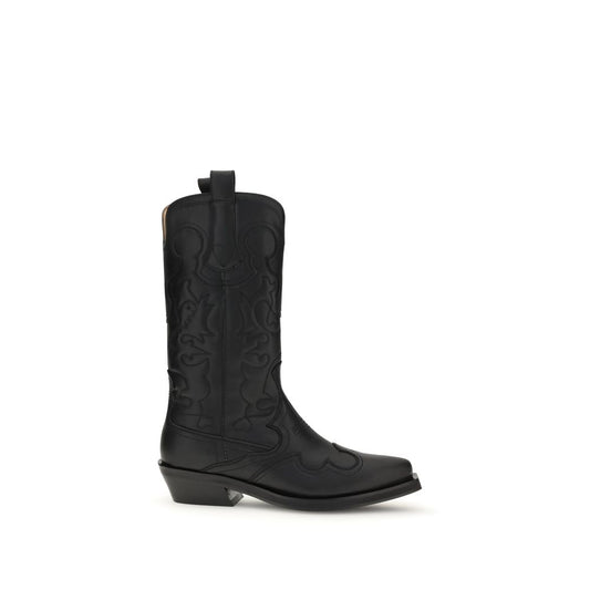 Ganni Black Recycled Leather Lace-Up Boots