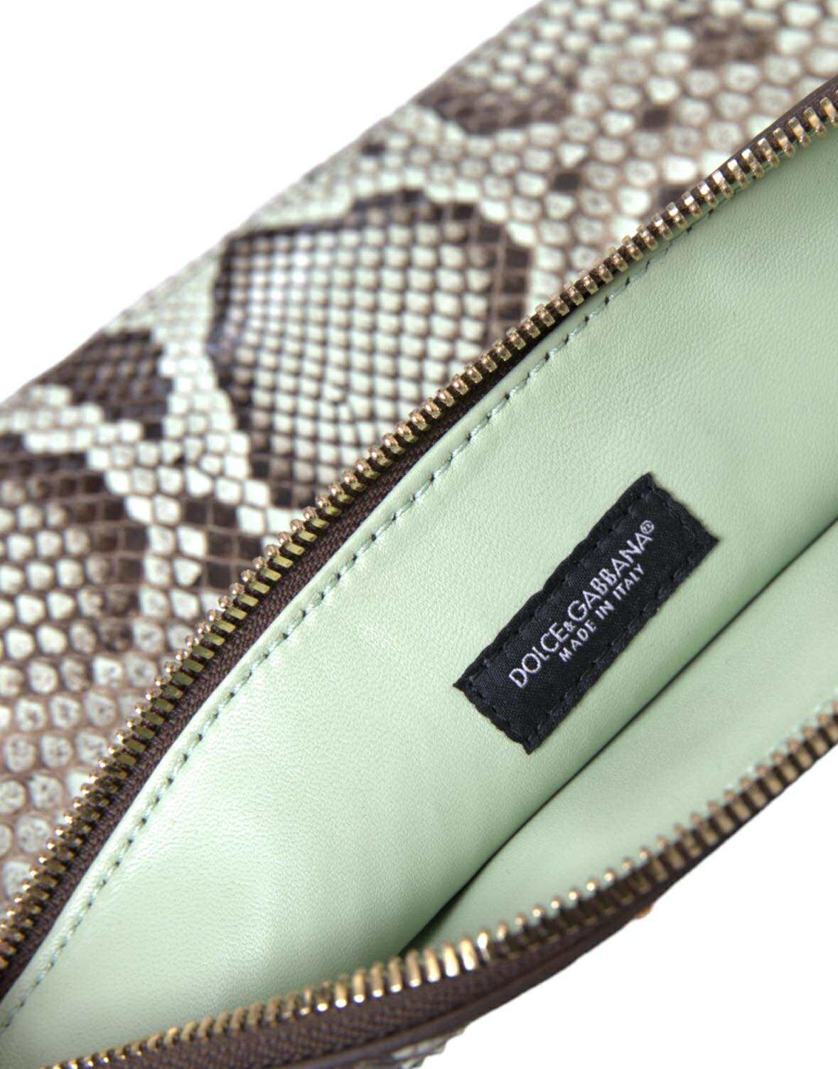 Verde Acqua Exotic Leather Gold DG Logo Clutch Borse Bag
