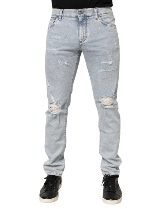 Dolce & Gabbana Light Blue Distressed Slim Fit Ripped Denim Jeans