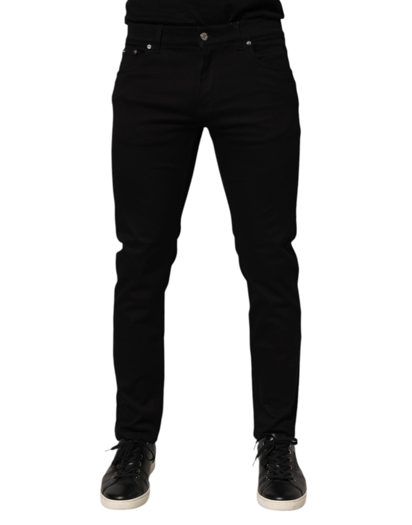 Dolce & Gabbana Black Cotton Blend Skinny Men Trouser Pants