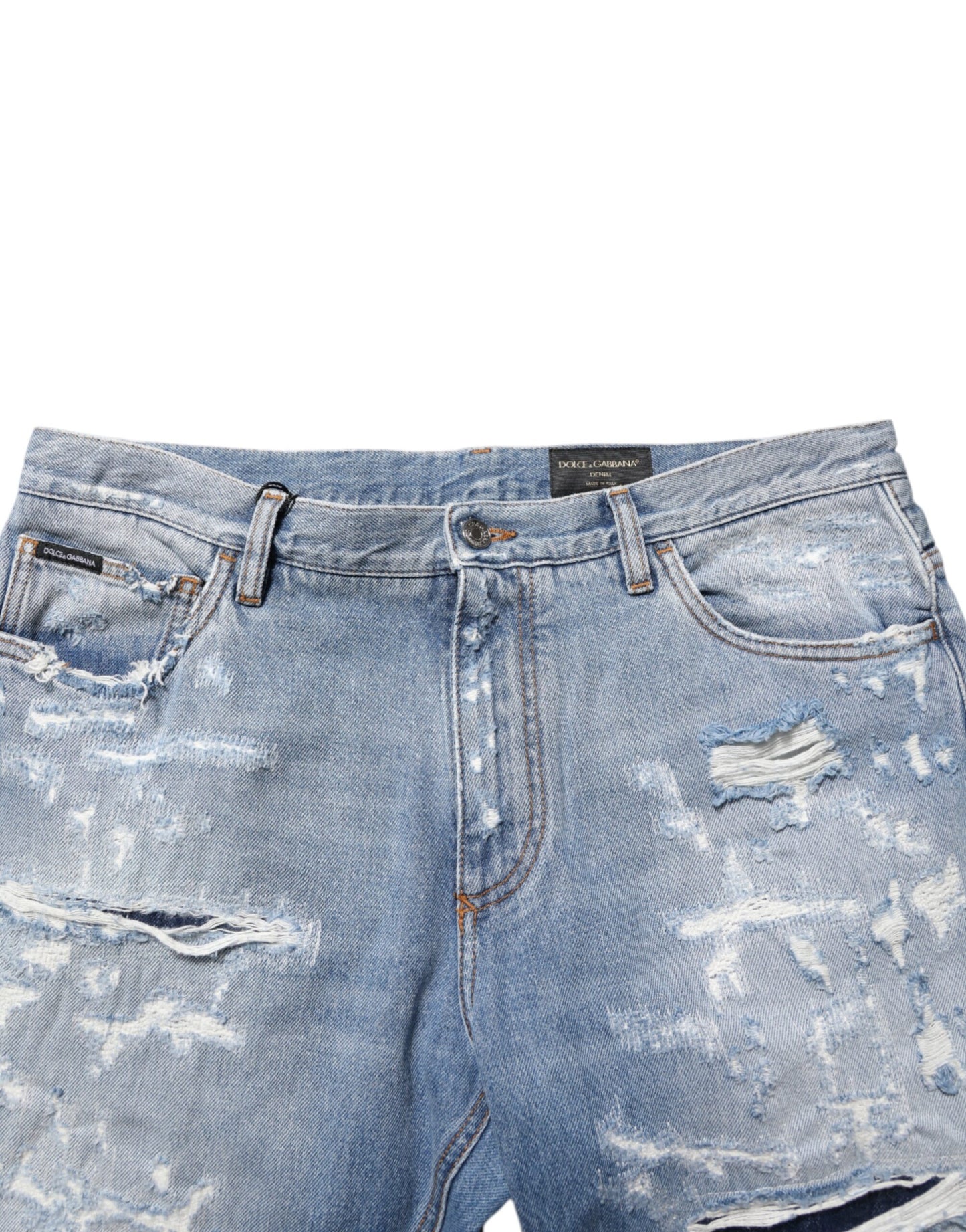 Dolce & Gabbana Blue Distressed Ripped Denim Pants Jeans