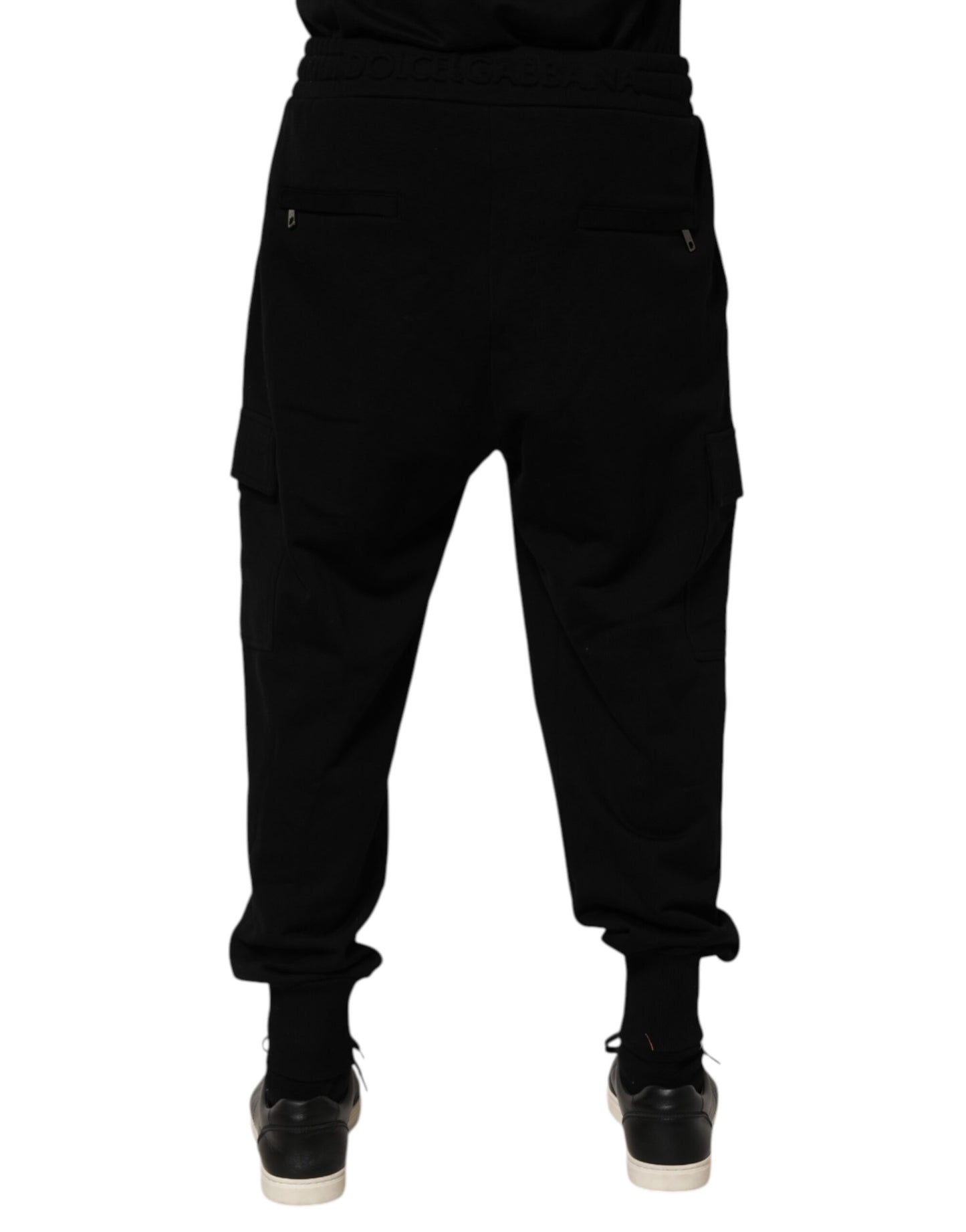 Dolce & Gabbana Black Cotton Blend Cargo Joggers Drawstring Pants