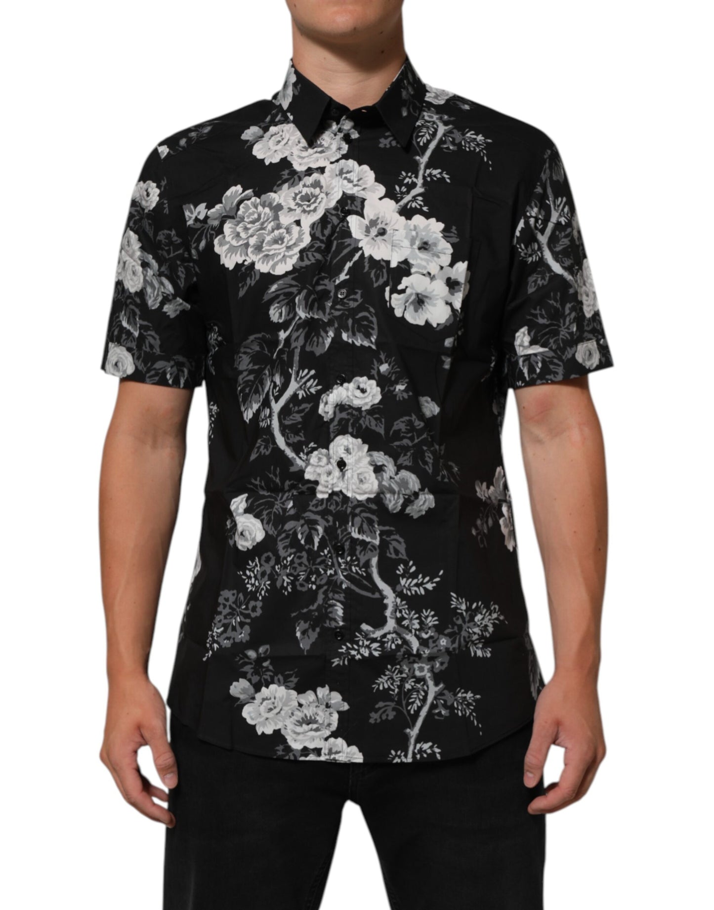 Black Floral Collared GOLD Casual Polo Shirt