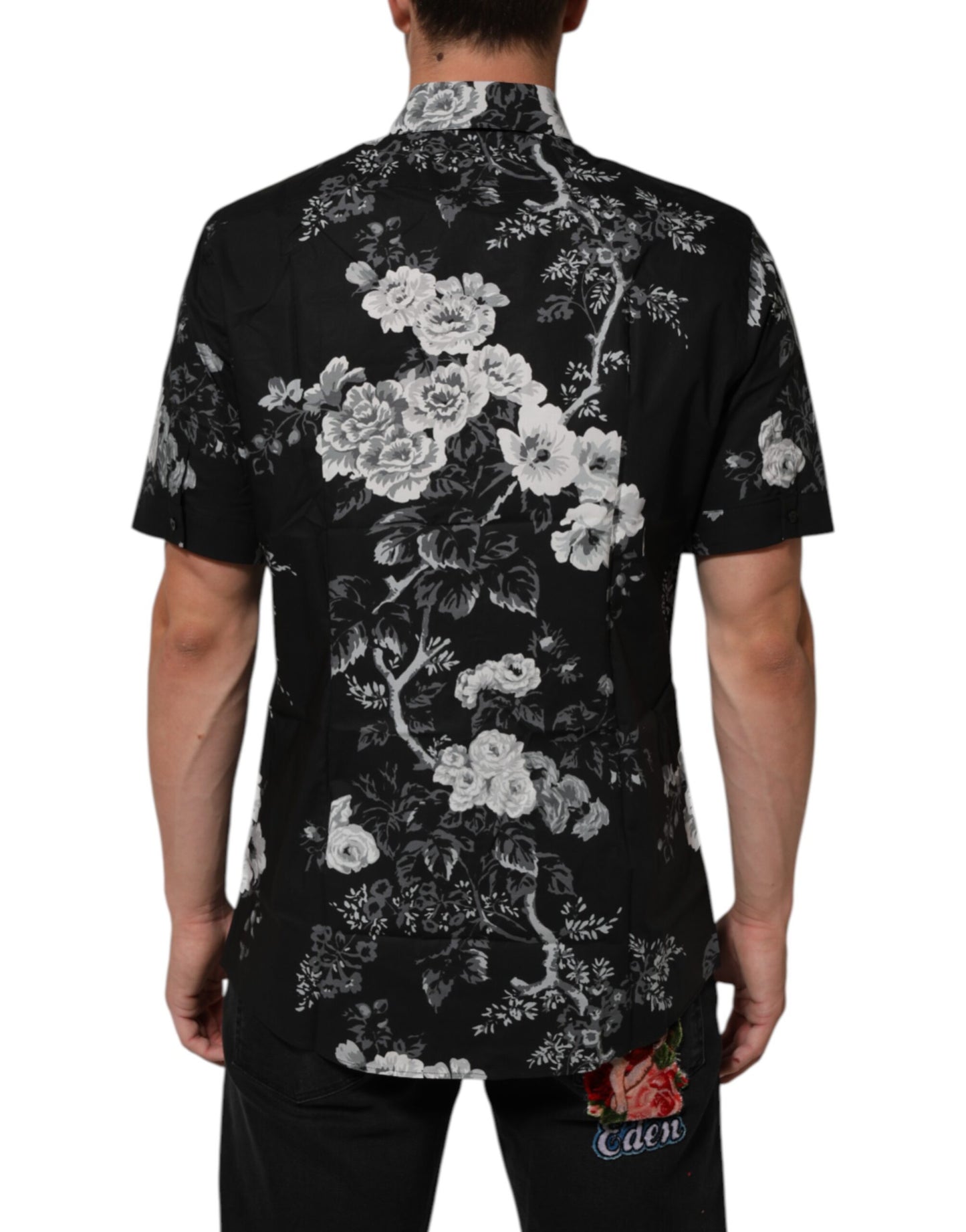 Black Floral Collared GOLD Casual Polo Shirt