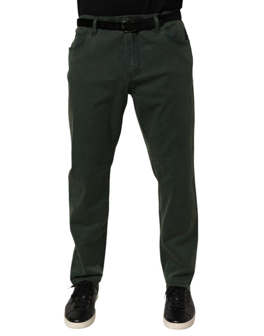 Dark Green Cotton Stretch Loose Denim Jeans