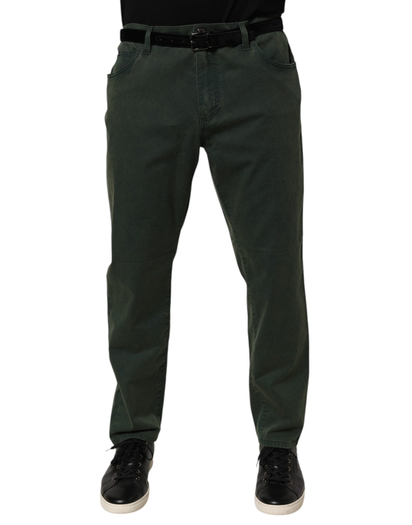 Dark Green Cotton Stretch Loose Denim Jeans