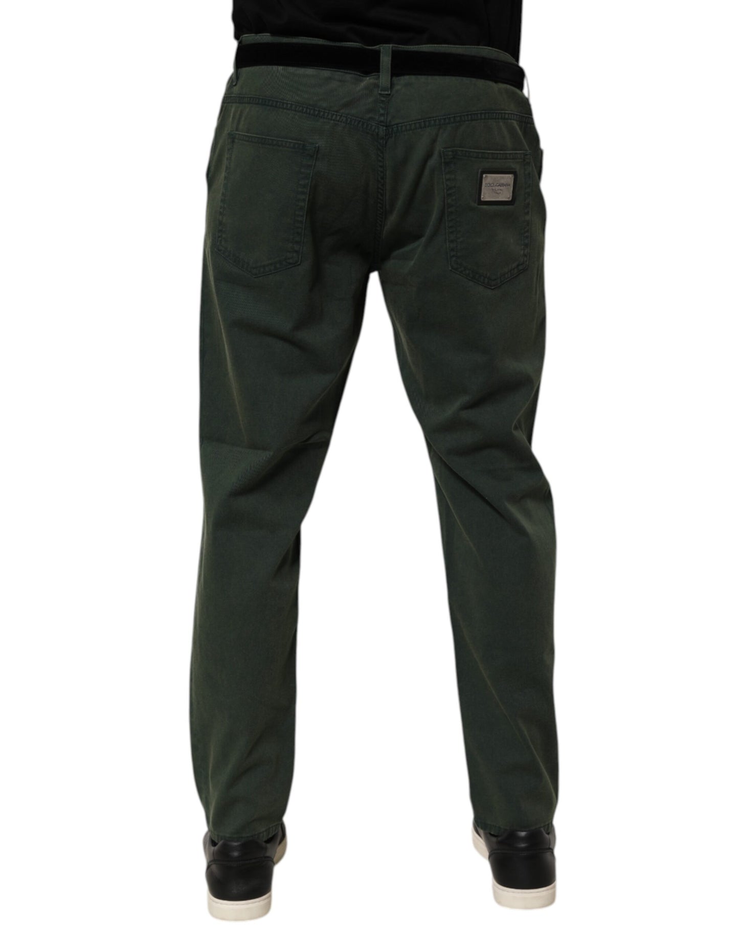 Dark Green Cotton Stretch Loose Denim Jeans