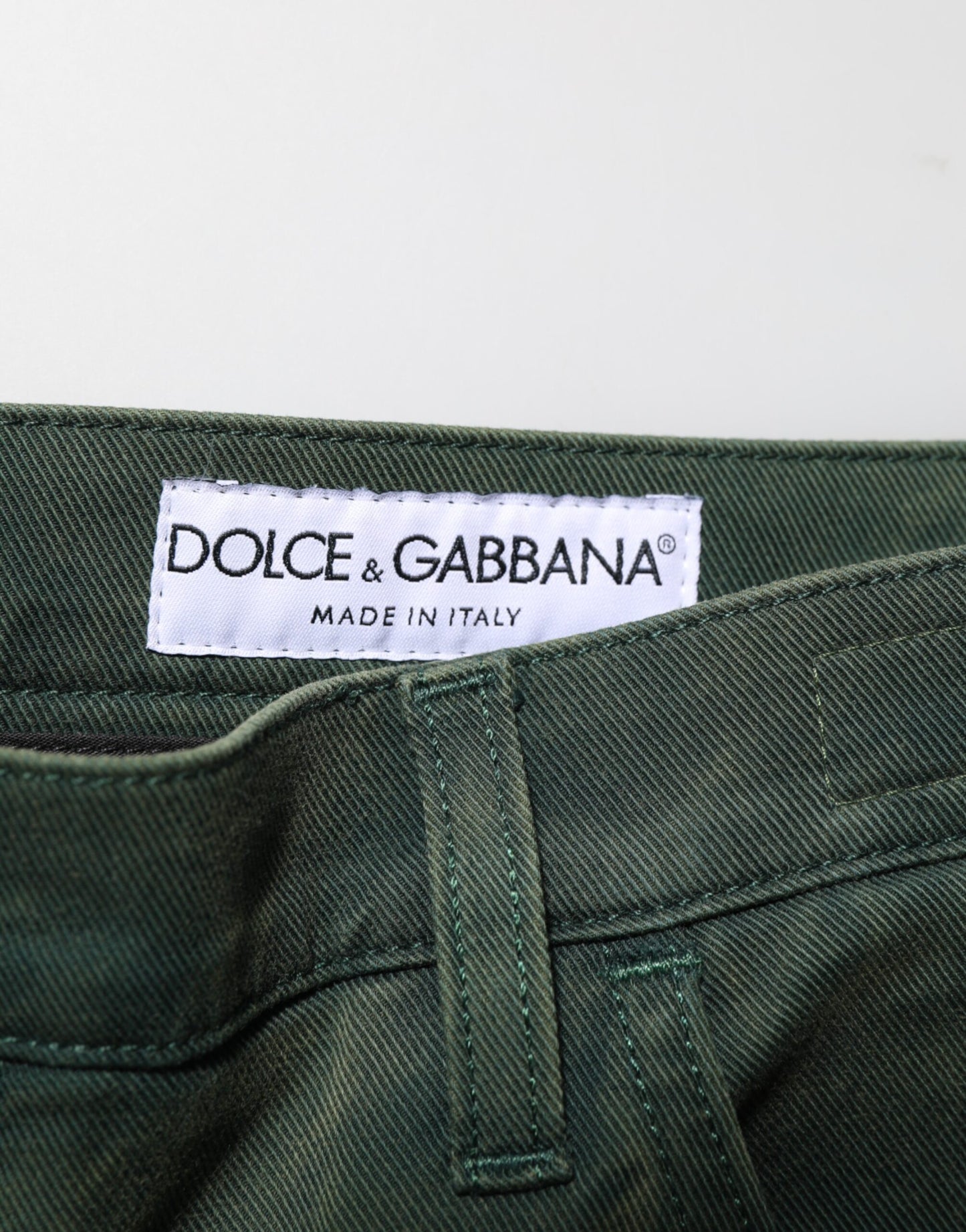 Dark Green Cotton Stretch Loose Denim Jeans