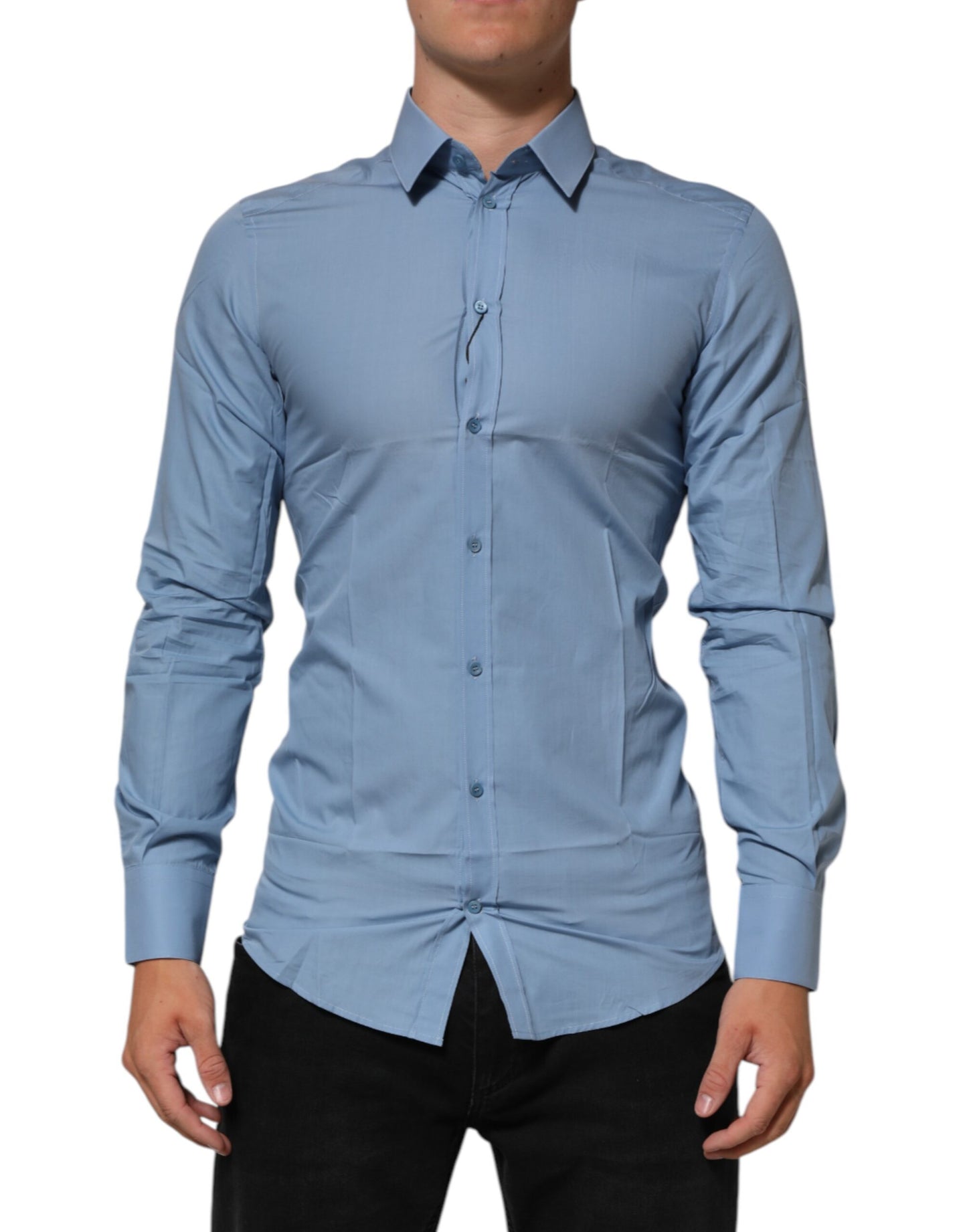 Blue Cotton Collared GOLD Formal Dress Shirt