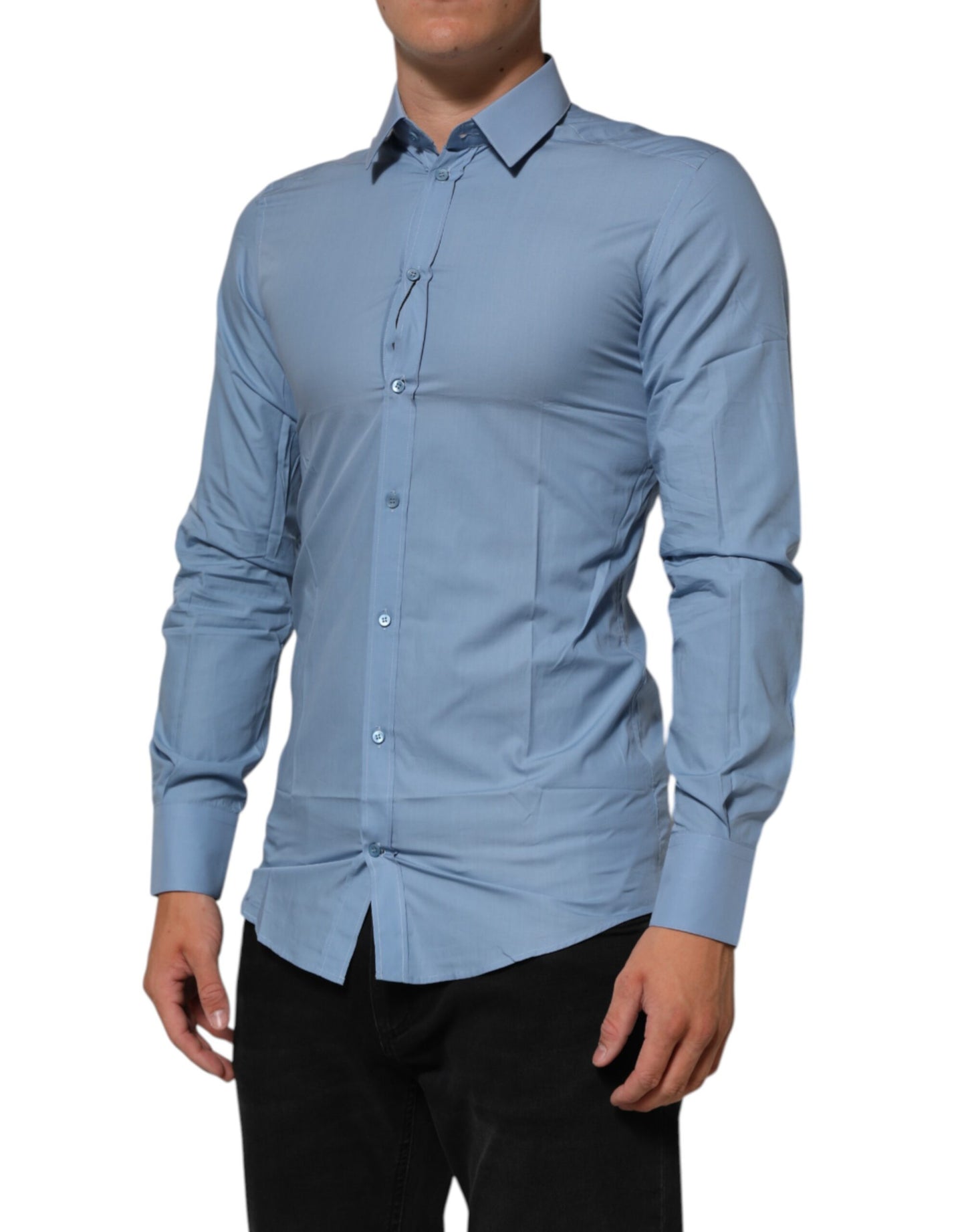 Blue Cotton Collared GOLD Formal Dress Shirt