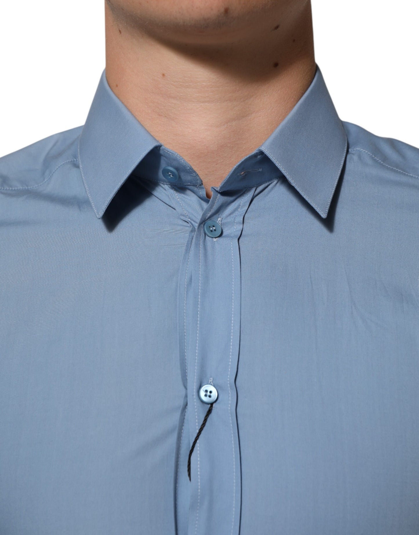 Blue Cotton Collared GOLD Formal Dress Shirt