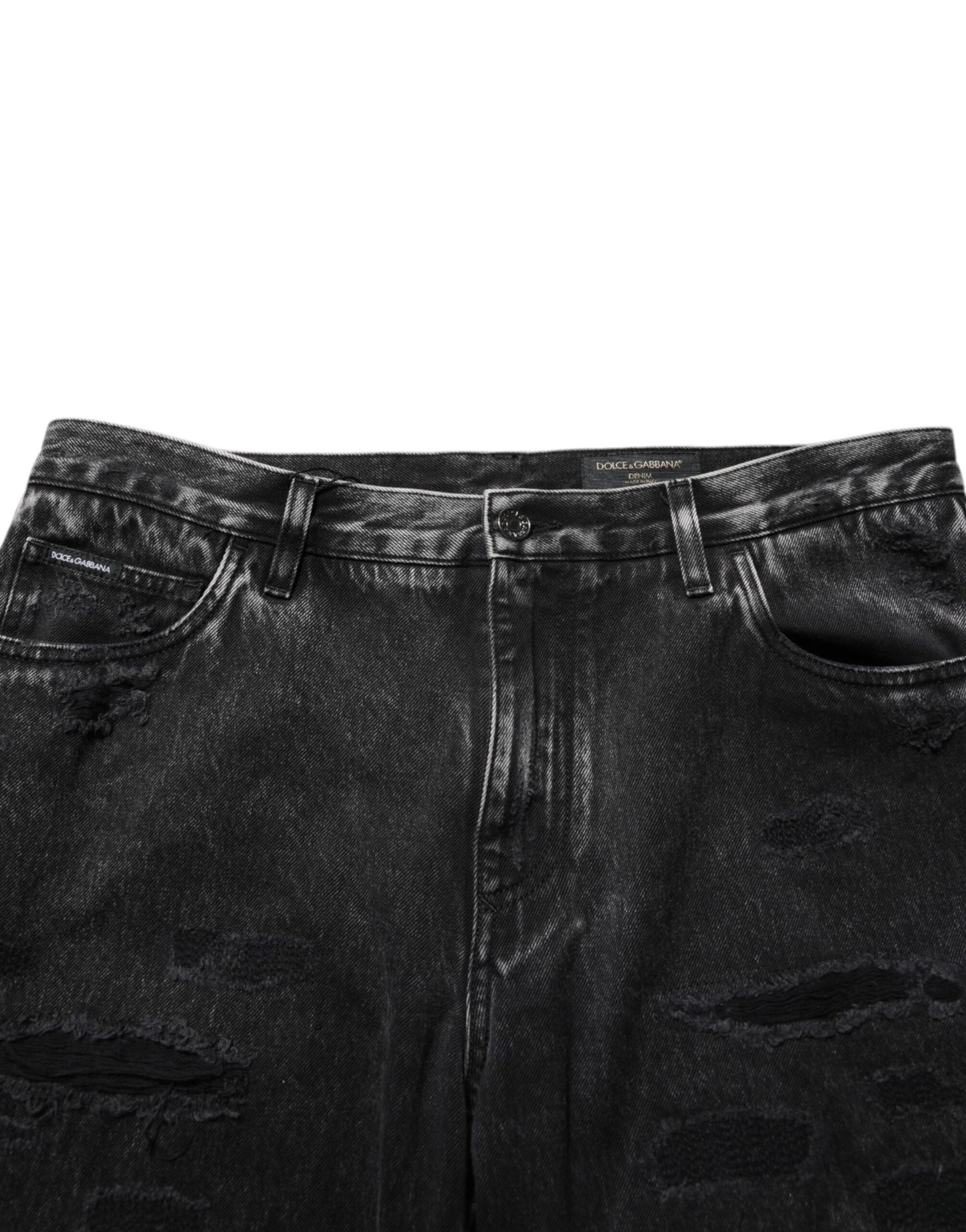 Dolce & Gabbana Black Washed Ripped Loose Cotton Denim Jeans