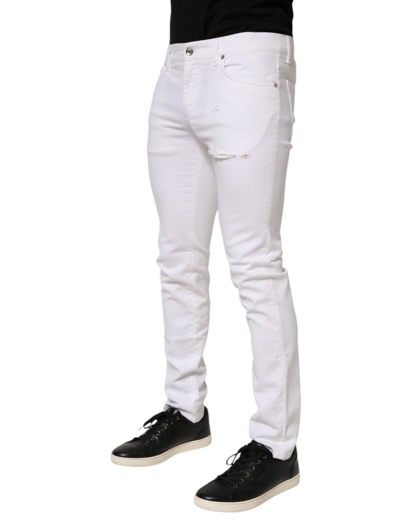White Ripped Cotton Skinny Men Denim Jeans
