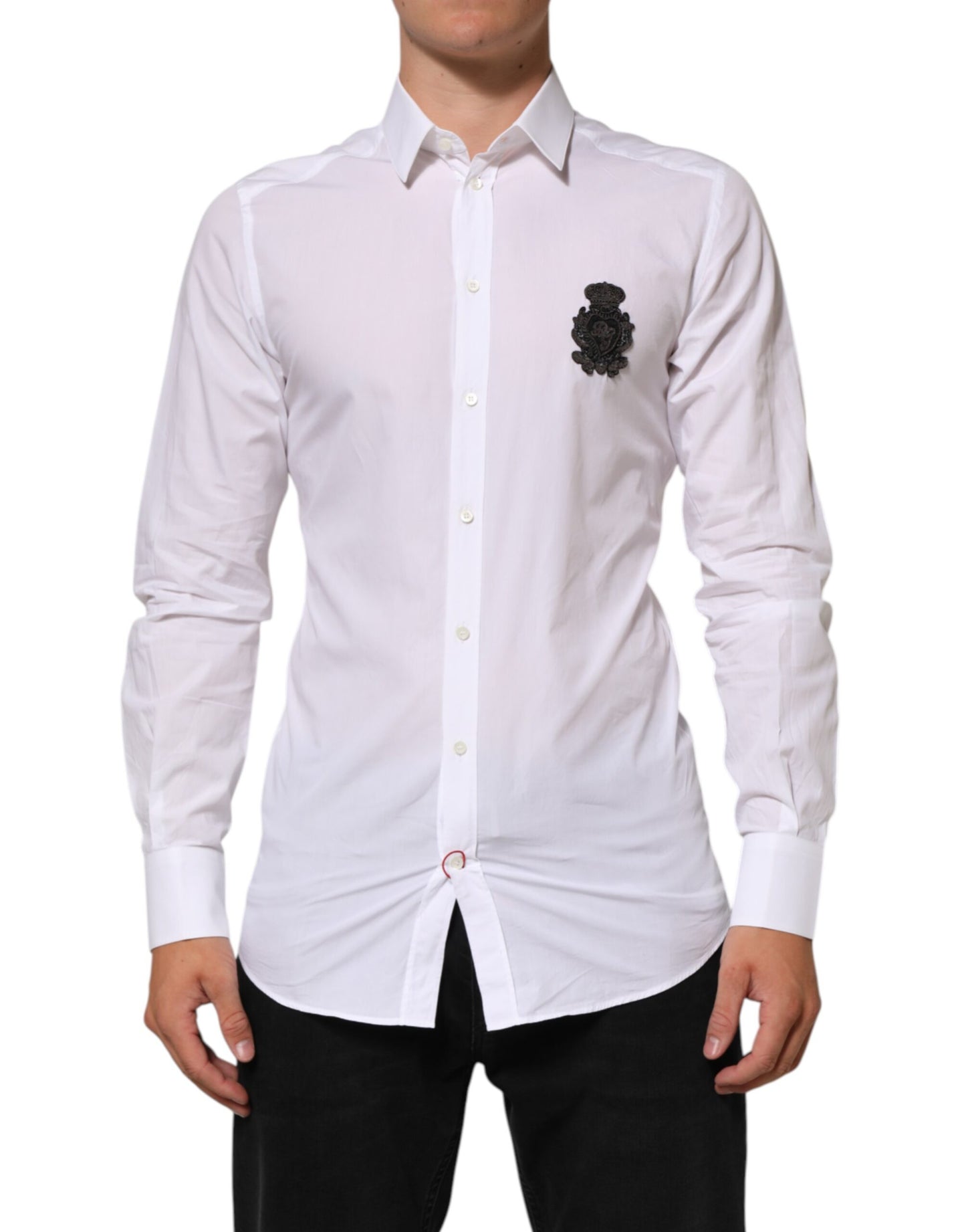 Dolce & Gabbana White Cotton GOLD DGPatch Formal Dress Shirt
