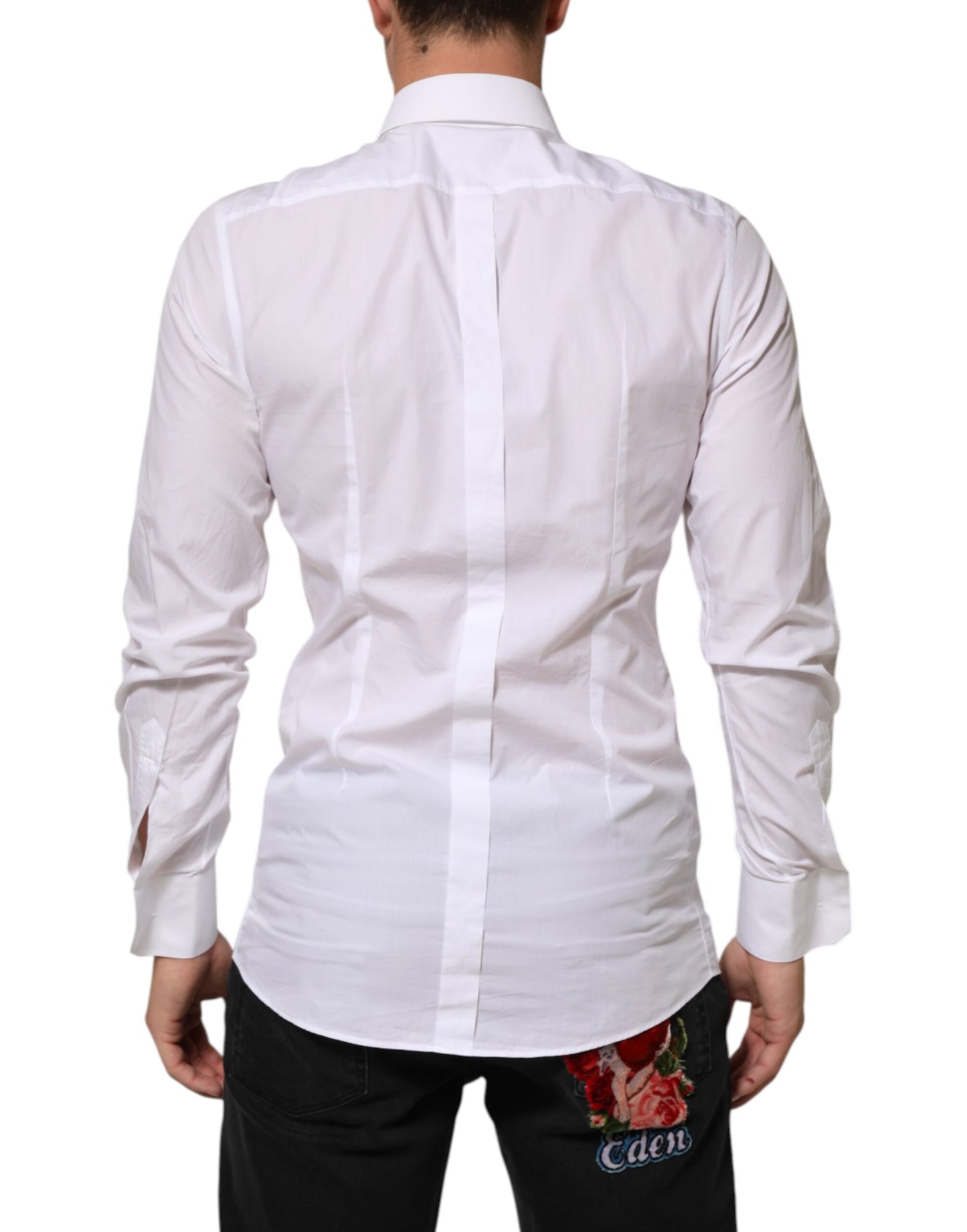 Dolce & Gabbana White Cotton GOLD DGPatch Formal Dress Shirt