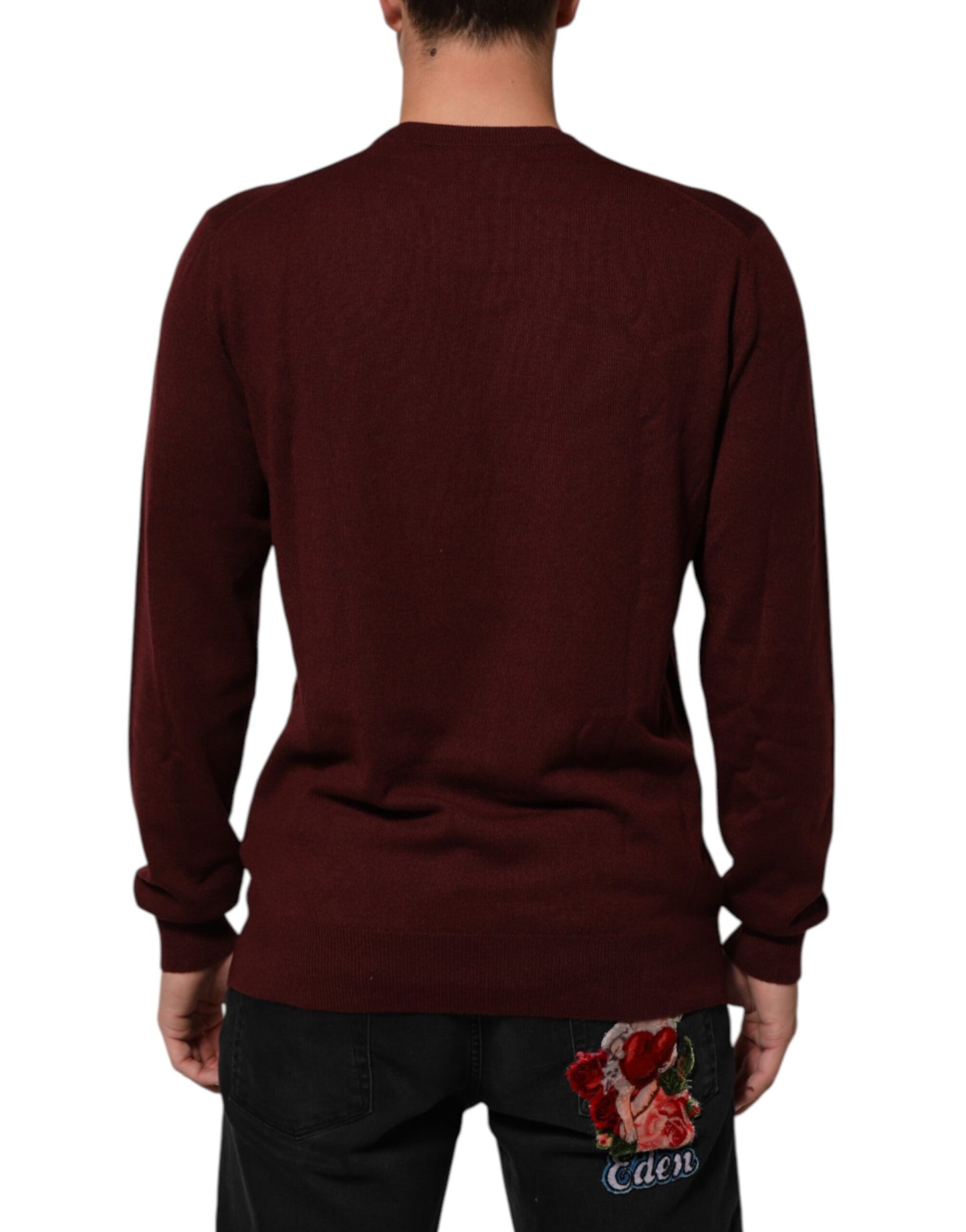 Dolce & Gabbana Maroon Cashmere Crew Neck Pullover Sweater
