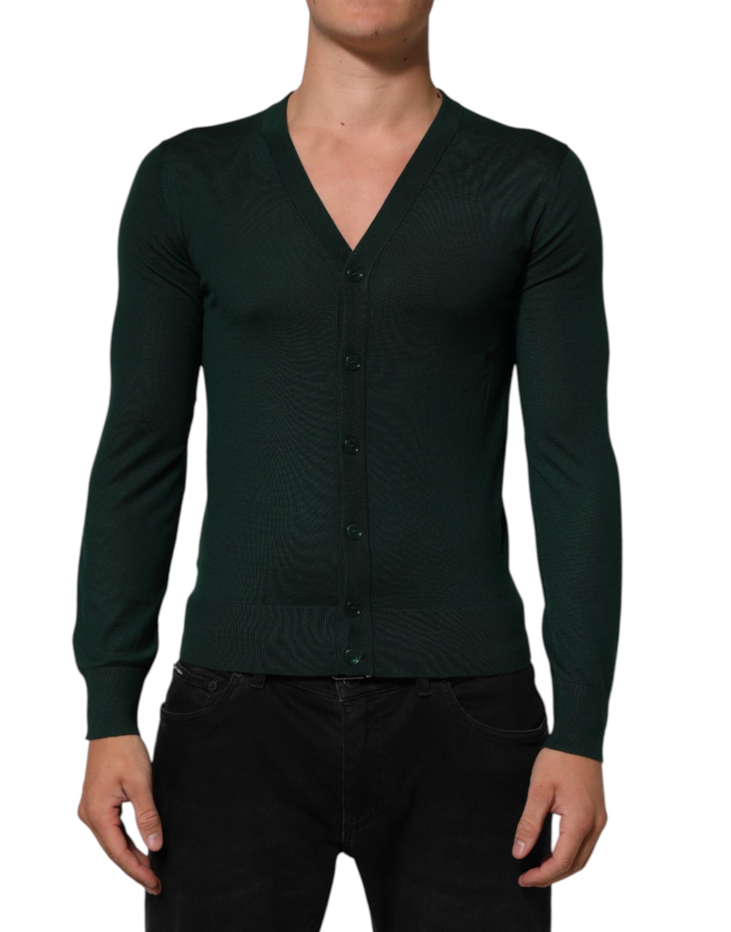 Dolce & Gabbana Dark Green Button Down Men Cardigan Sweater