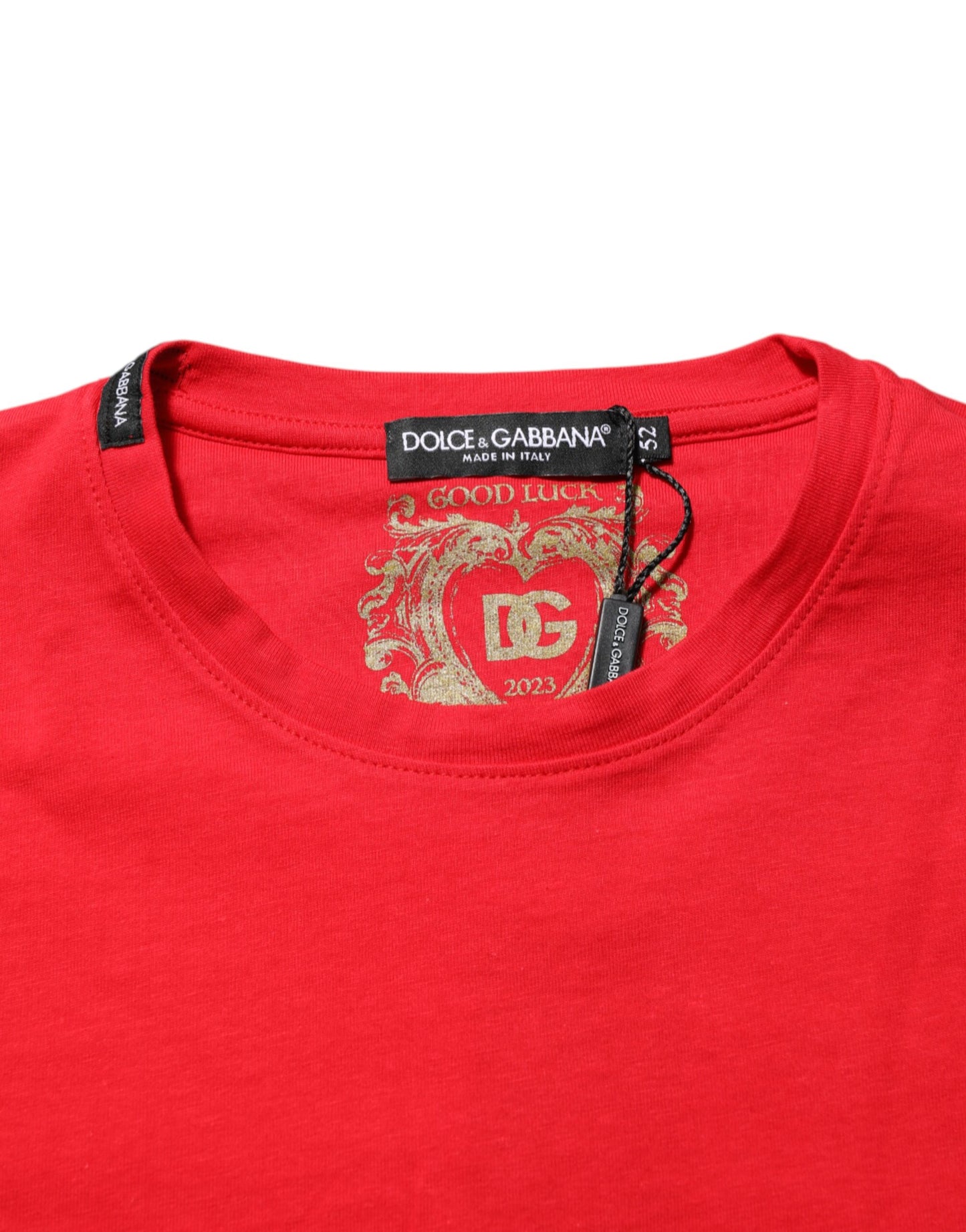Dolce & Gabbana Red Goodluck 2023 Cotton Crew Neck T-shirt