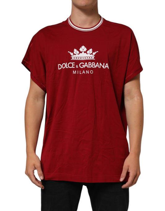 Dolce & Gabbana Maroon LogoCrown Cotton Half Sleeve T-shirt