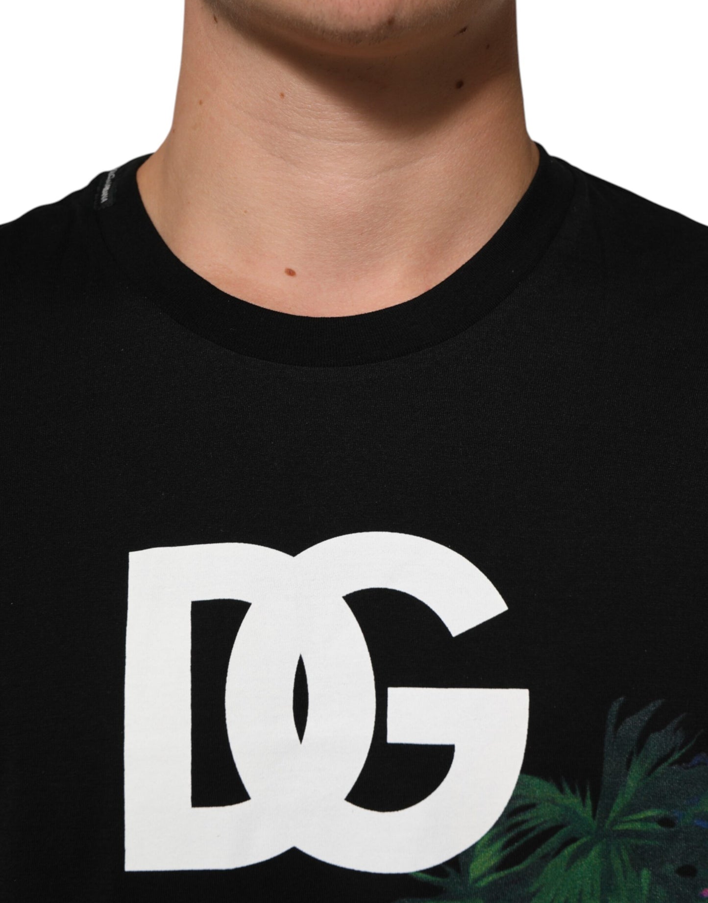 Black Floral DG Logo Cotton Crew Neck T-shirt