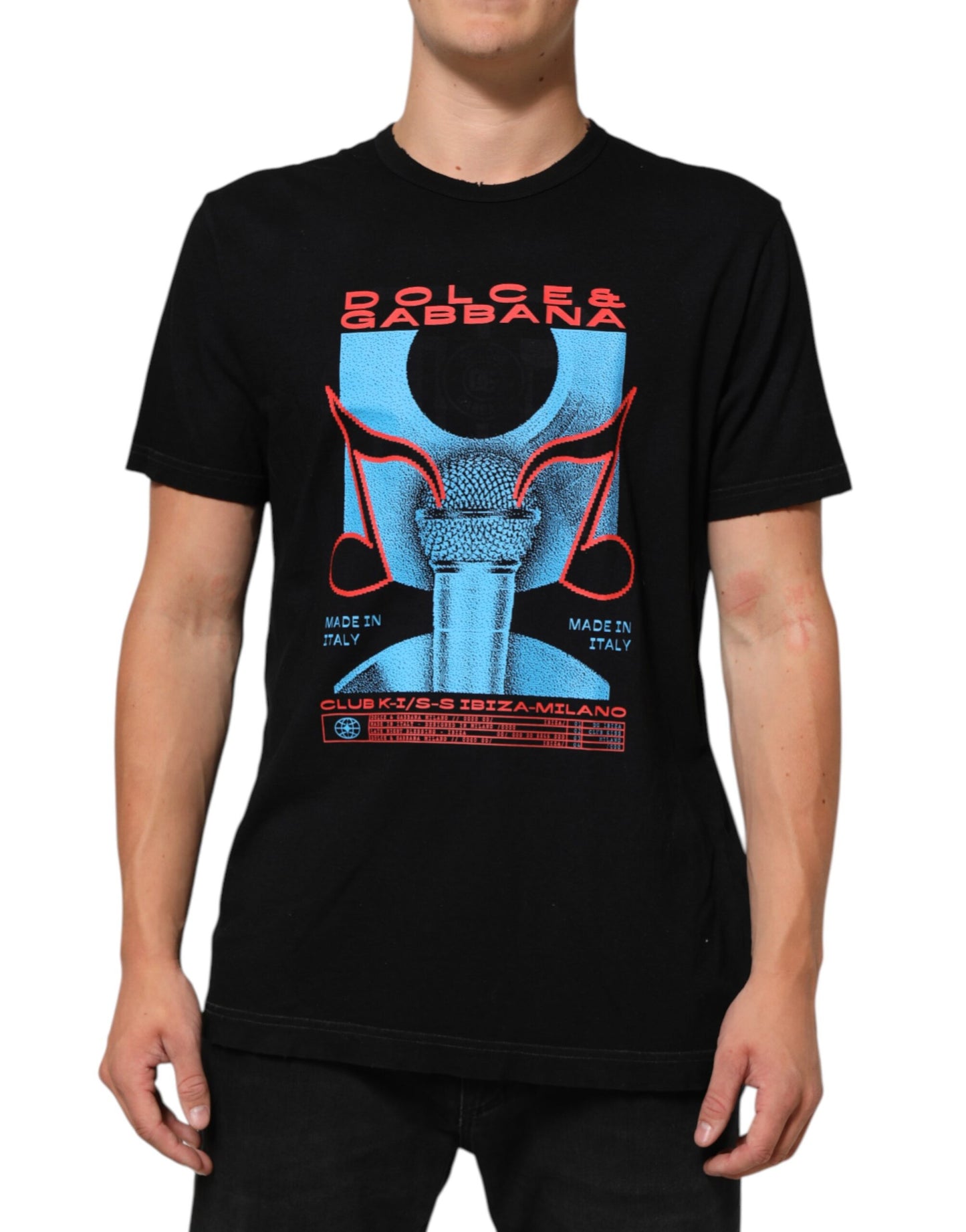 Dolce & Gabbana Black Musical Print Cotton Crew Neck T-shirt