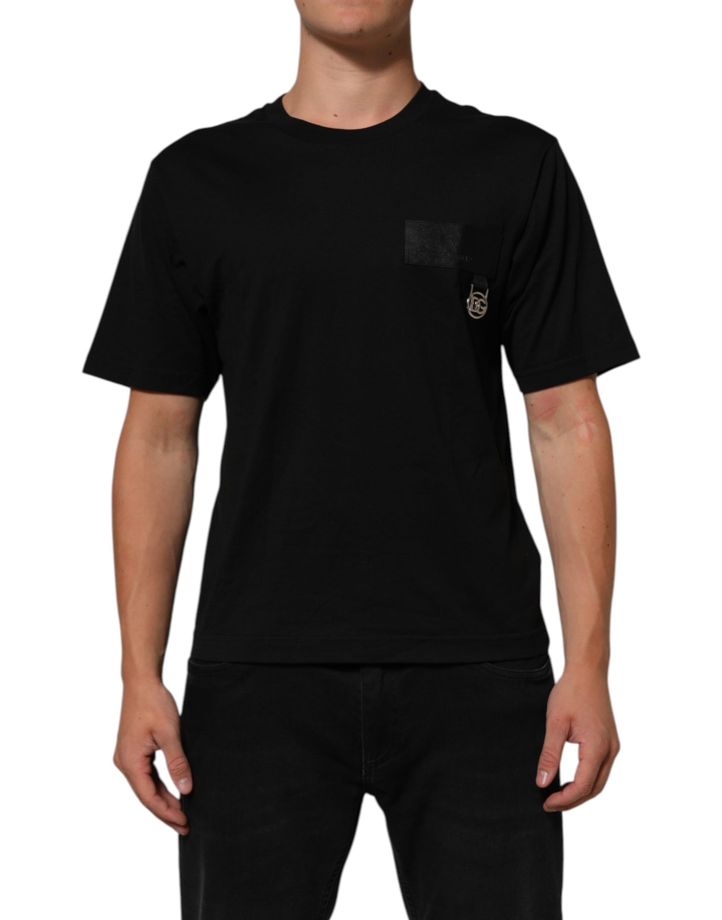Dolce & Gabbana Black Logo Plaque Cotton Crew Neck T-shirt